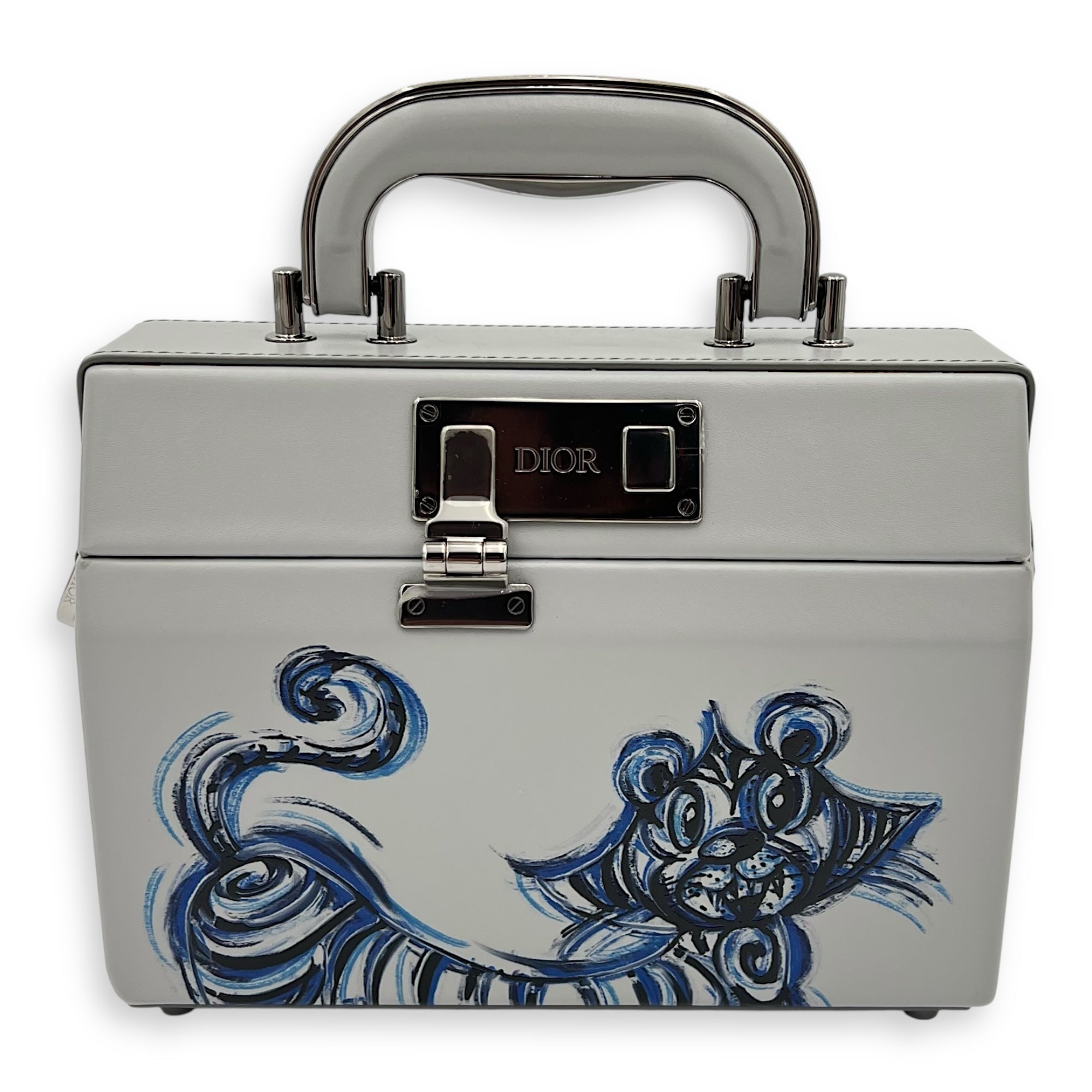 Kenny Scharf Vanity Top Handle Bag Grey in Calfskin, Silver hardware