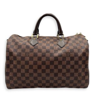 Speedy Bandouliere 35 Brown Top Handle Bag in Coated Canvas, Gold hardware