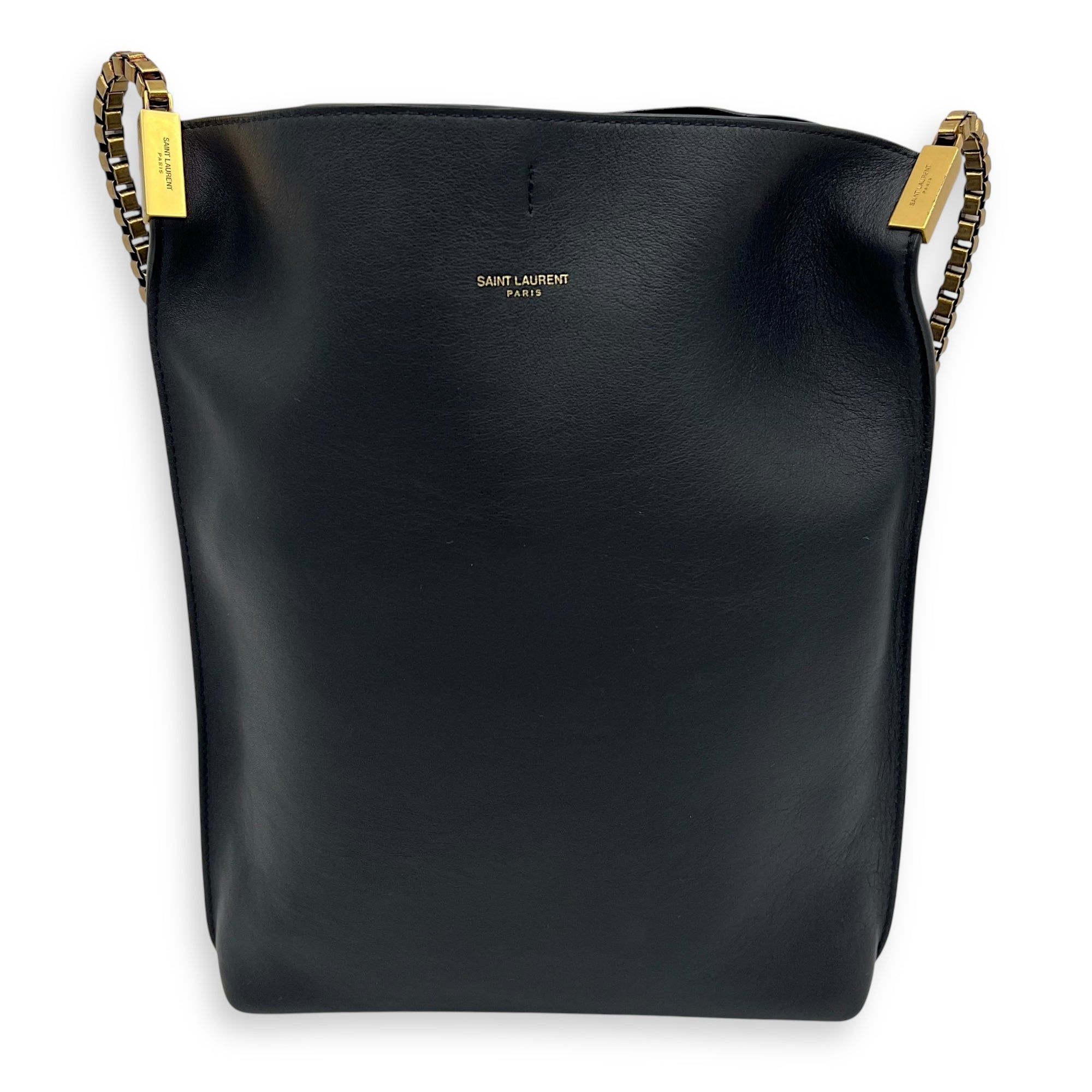 Suzanne Hobo Black Shoulder Bag in Calfskin, Gold hardware