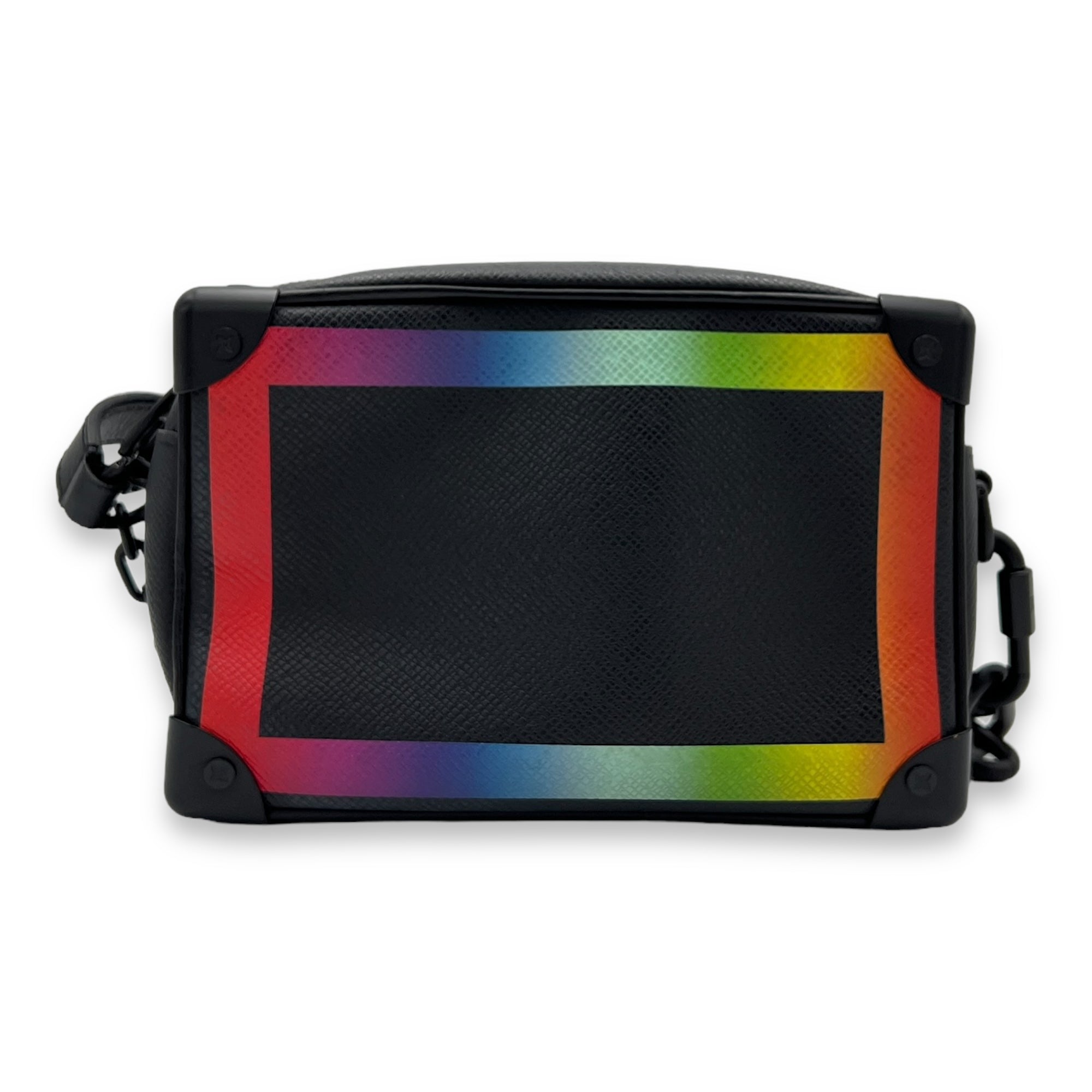 Soft Trunk Mini Black Crossbody Bag in Taiga Leather, Lacquered Metal hardware - Image 3