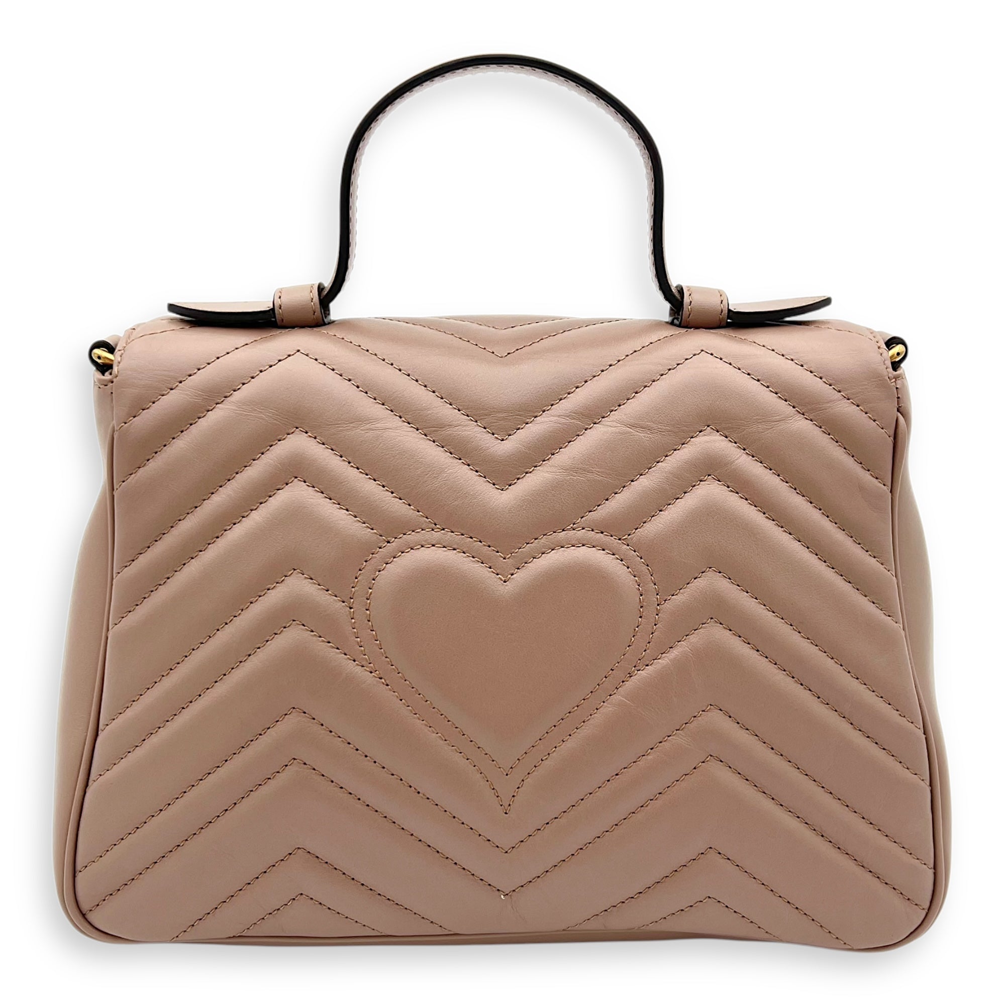 GG Marmont Top Handle Bag Beige in Calfskin, Gold hardware - Image 3