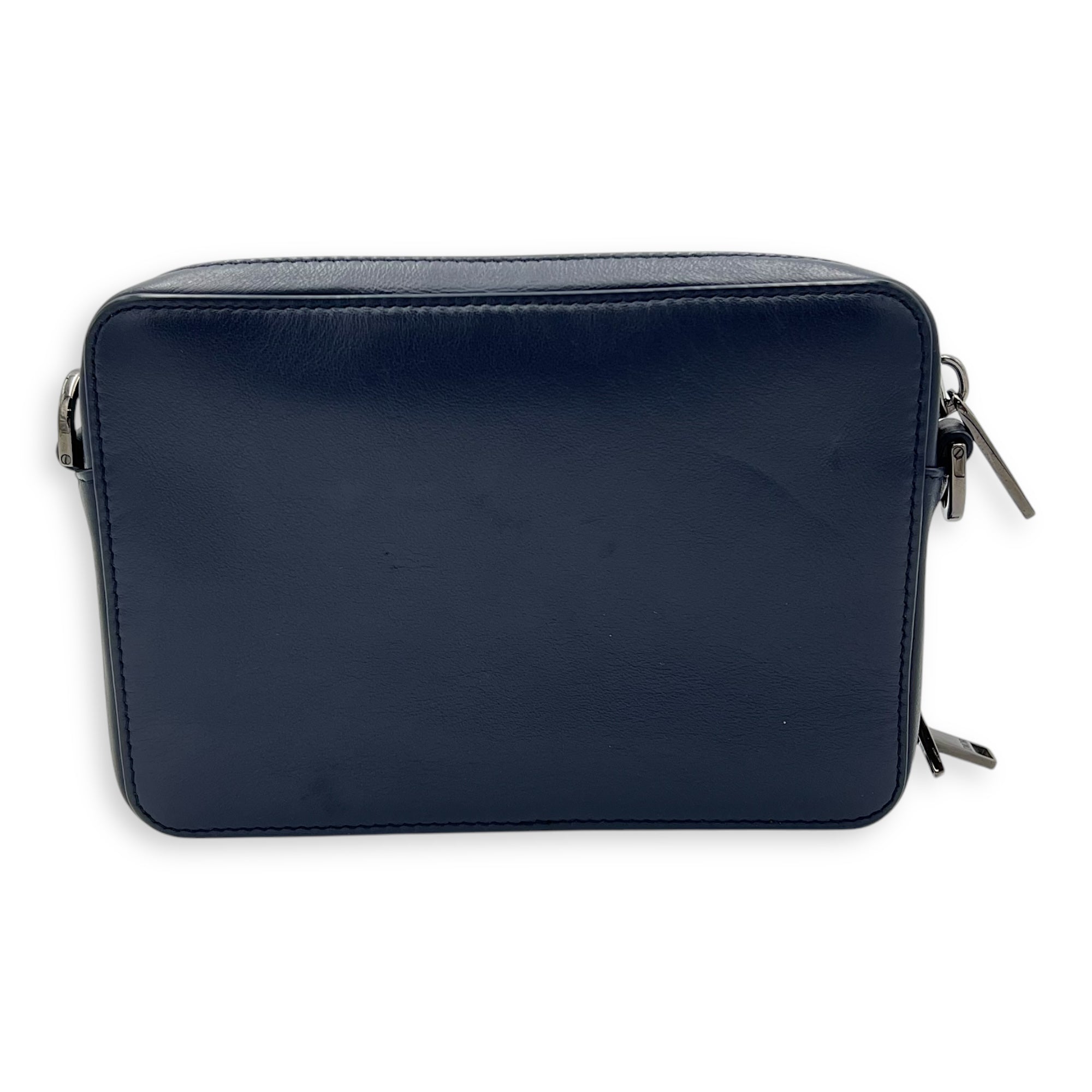 x Descente Double Zip Blue Crossbody Bag in Calfskin, Silver hardware - Image 3
