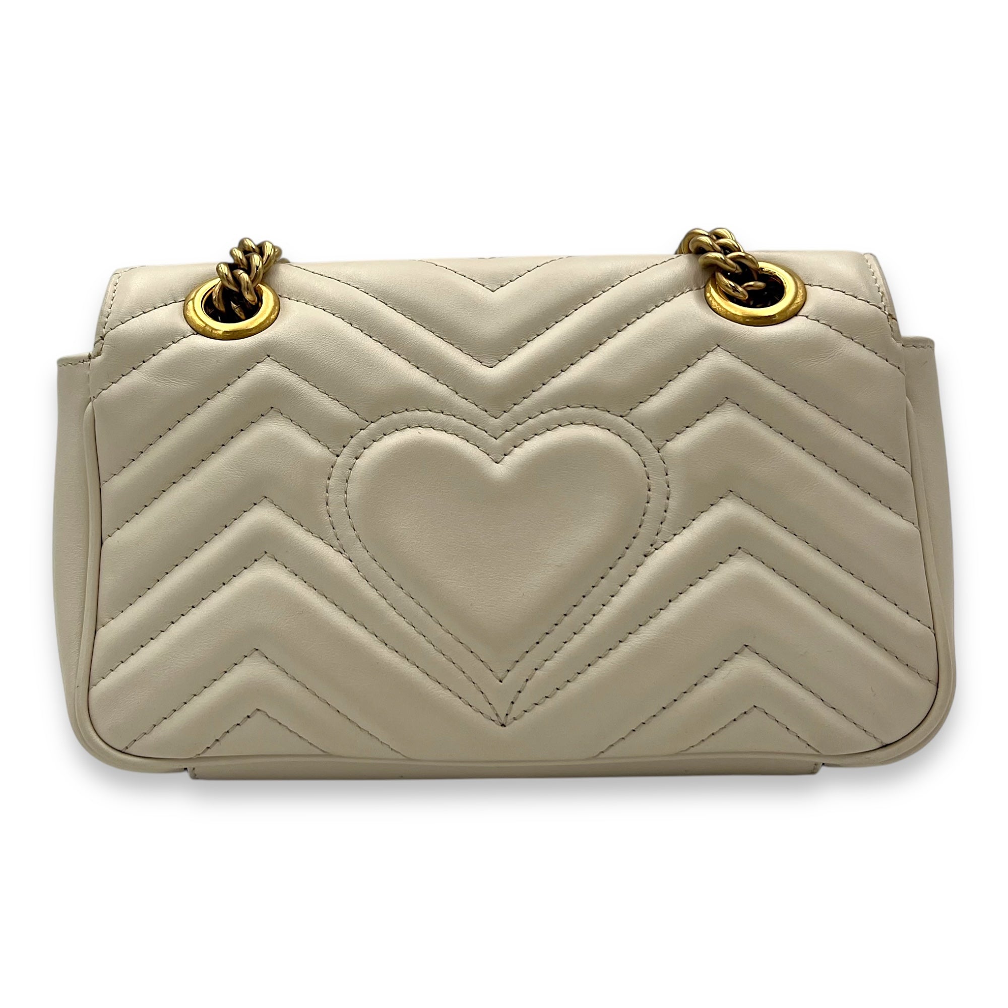 GG Marmont Shoulder Bag Mini White in Calfskin , Brushed Gold Hardware - Image 3