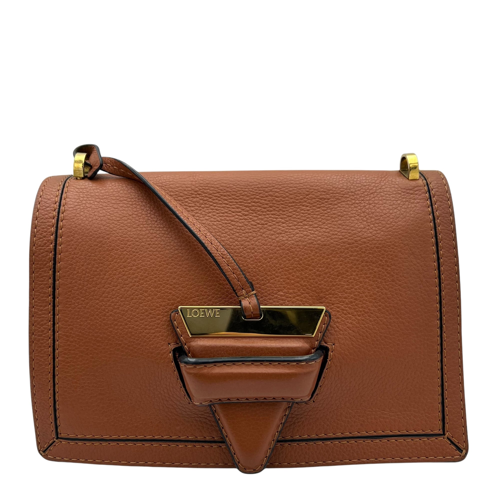 Barcelona Crossbody Bag Brown in Calfskin, Gold hardware