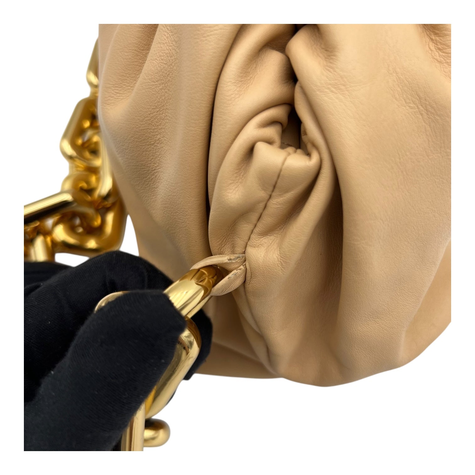 Chain Pouch Shoulder Bag Beige in Lambskin, Gold hardware - Image 9