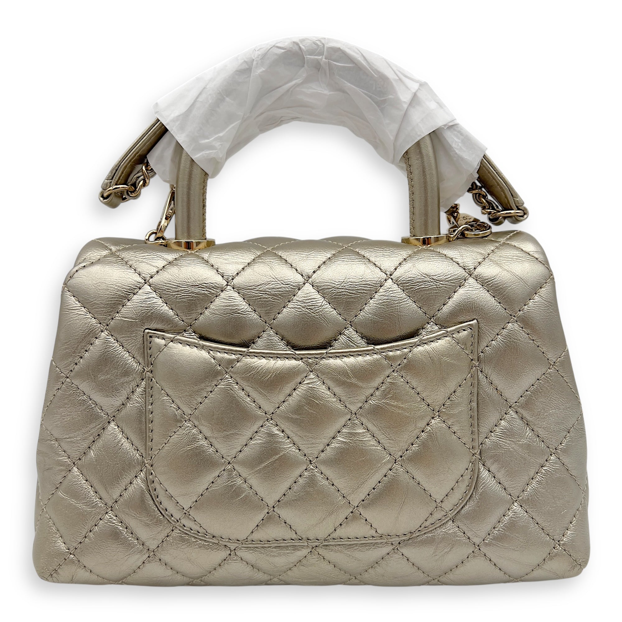 Coco Small Gold Top Handle Bag in Calfskin, Gold hardware - Image 3
