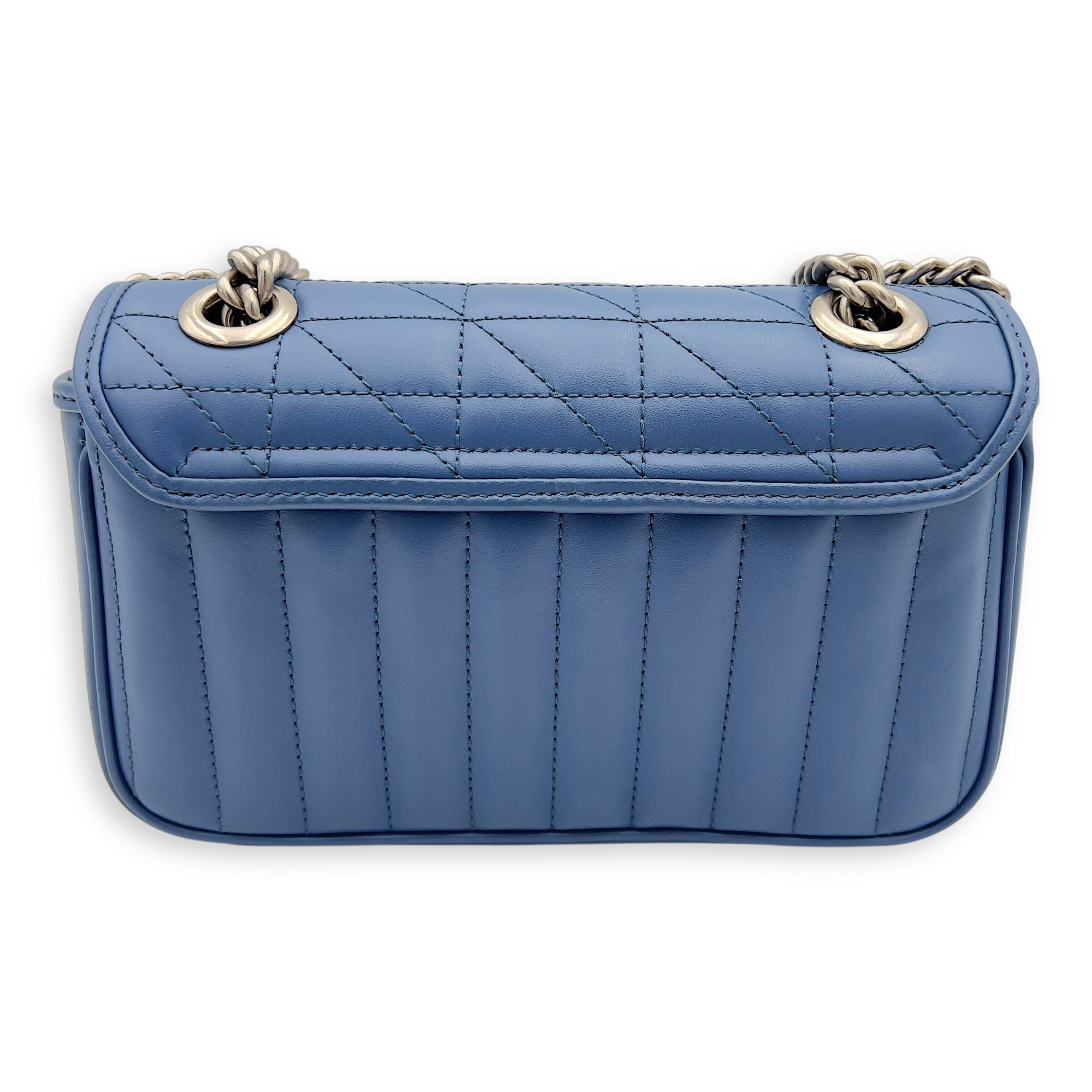 GG Marmont Shoulder Bag Blue in Calfskin, Ruthenium hardware - Image 5