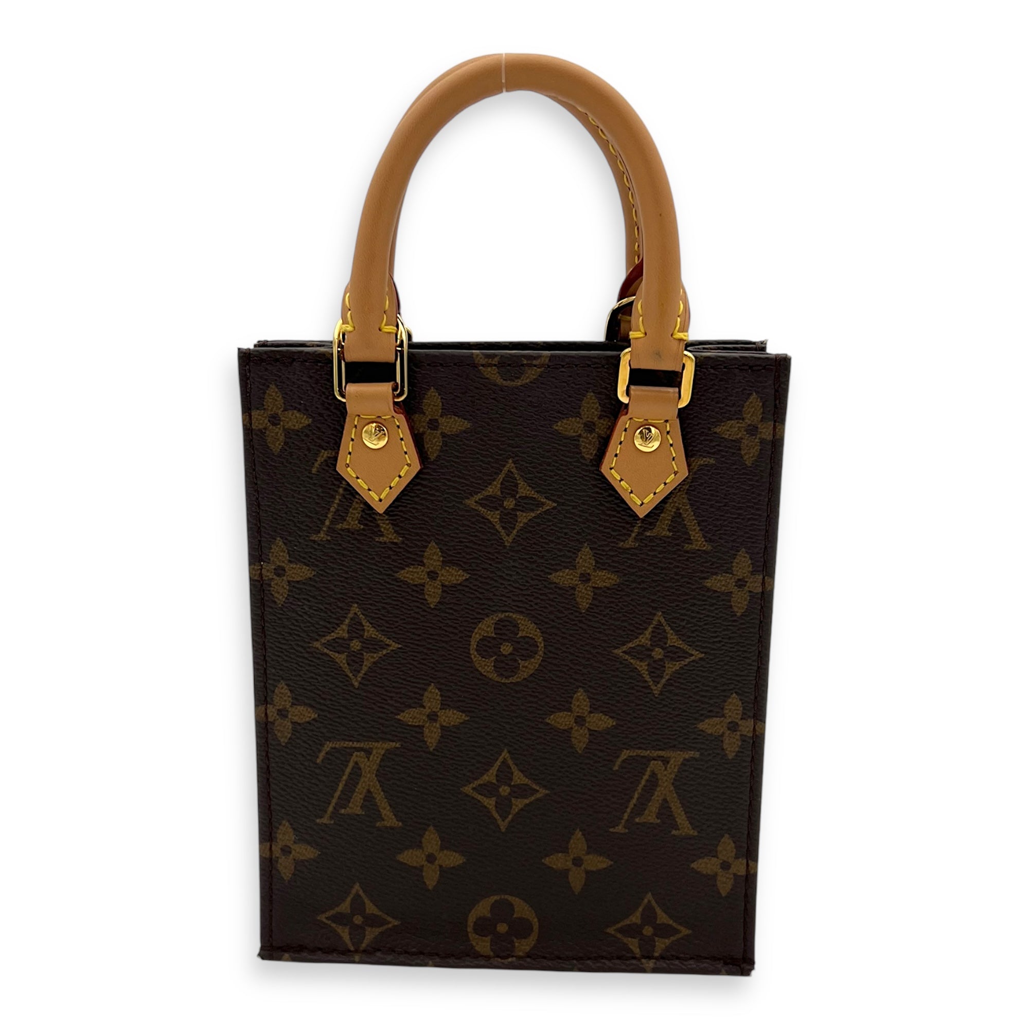 Sac Plat Top Handle Bag Petite Brown in Monogram Coated Canvas, Gold hardware - Image 3