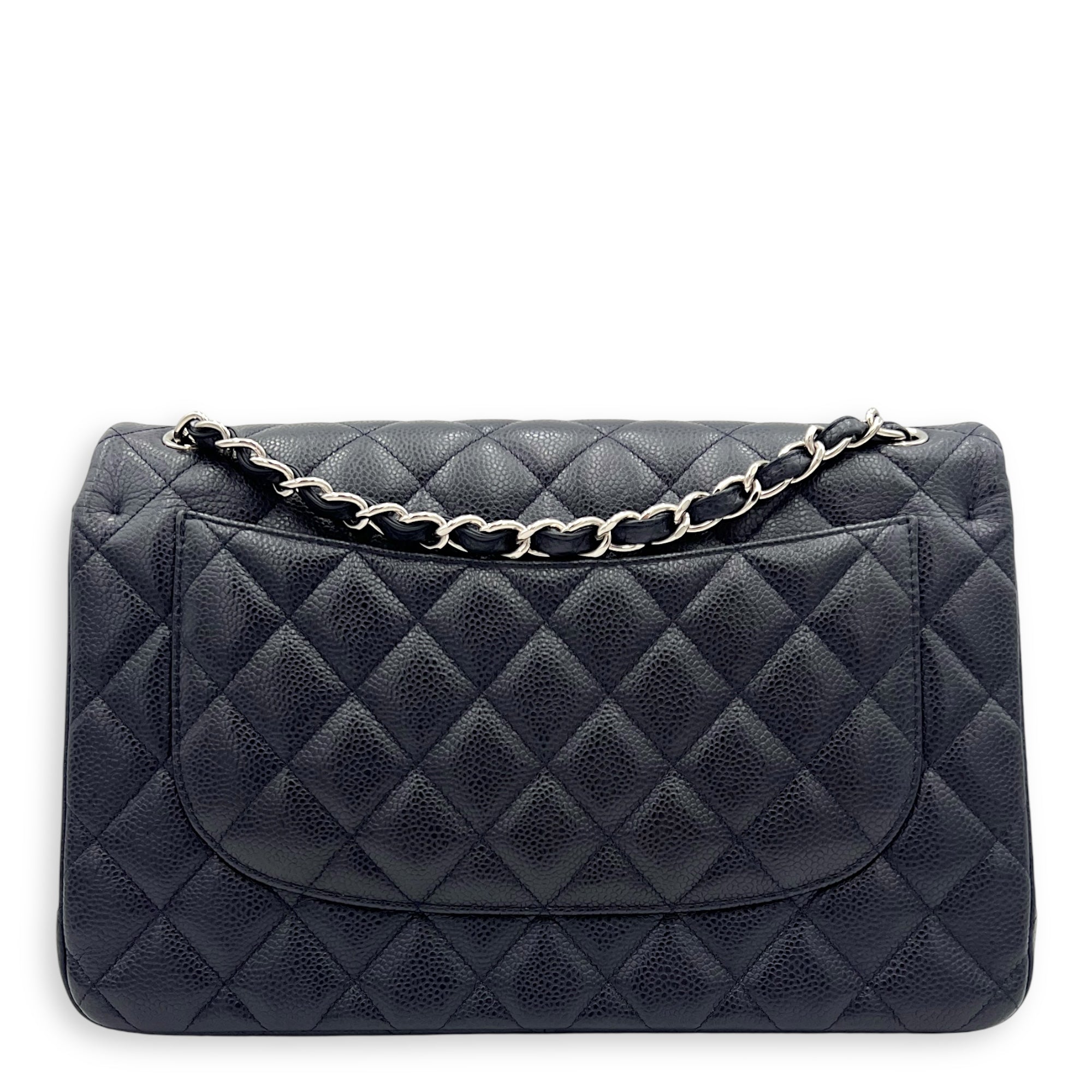 Classic Jumbo Blue Shoulder Bag in Caviar Leather, Silver hardware - Image 3