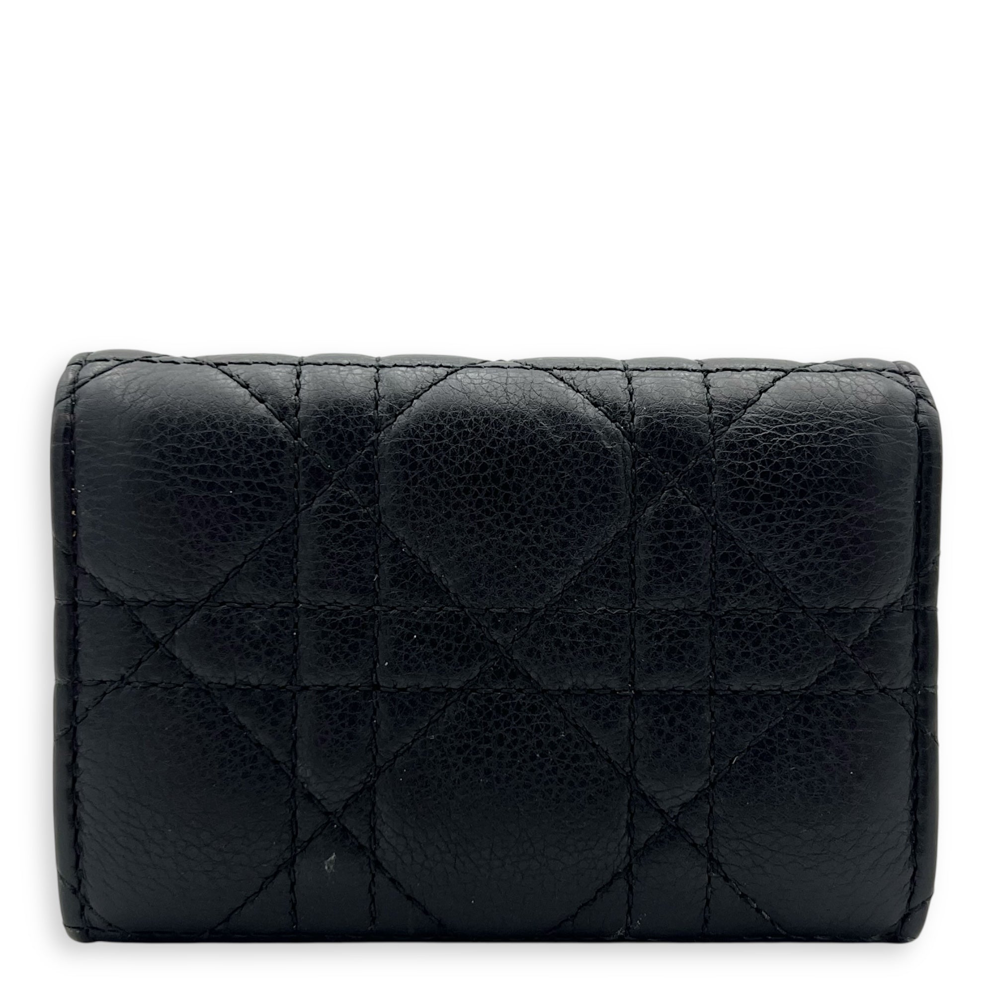 Cannage Card Holder Black in Calfskin, Gold hardware - Image 3