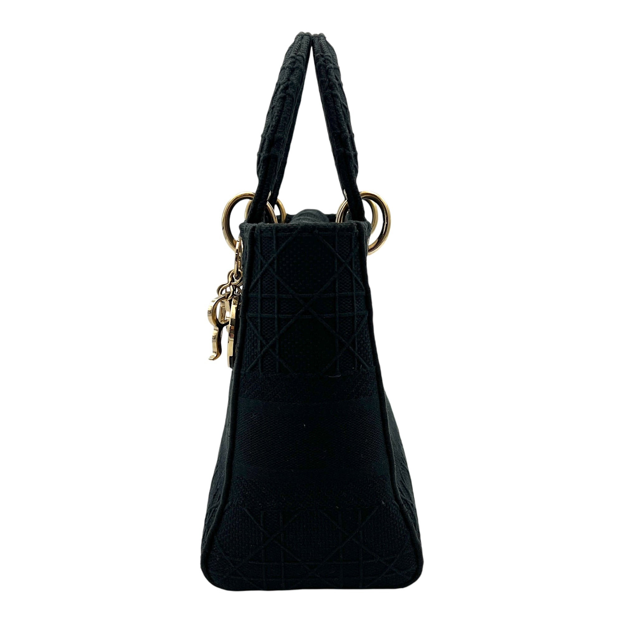 Lady D-Lite Medium Black Top Handle Bag in Canvas, Gold hardware - Image 4