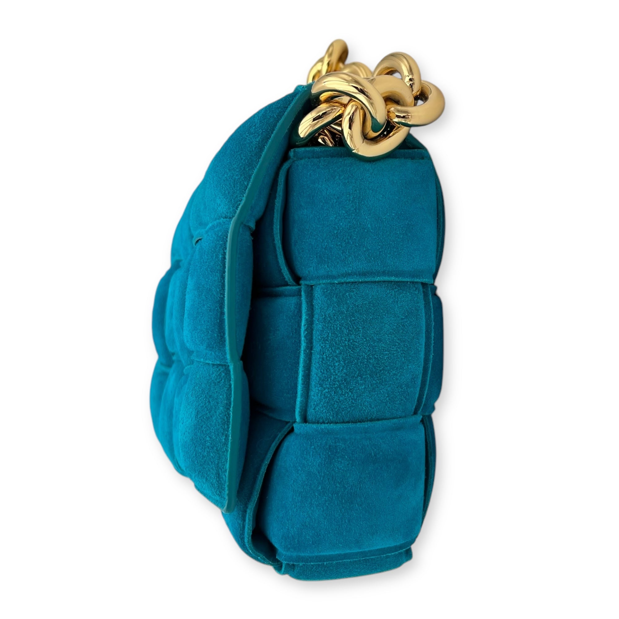 Cassette Crossbody Bag Blue in Suede Leather, Gold hardware - Image 4