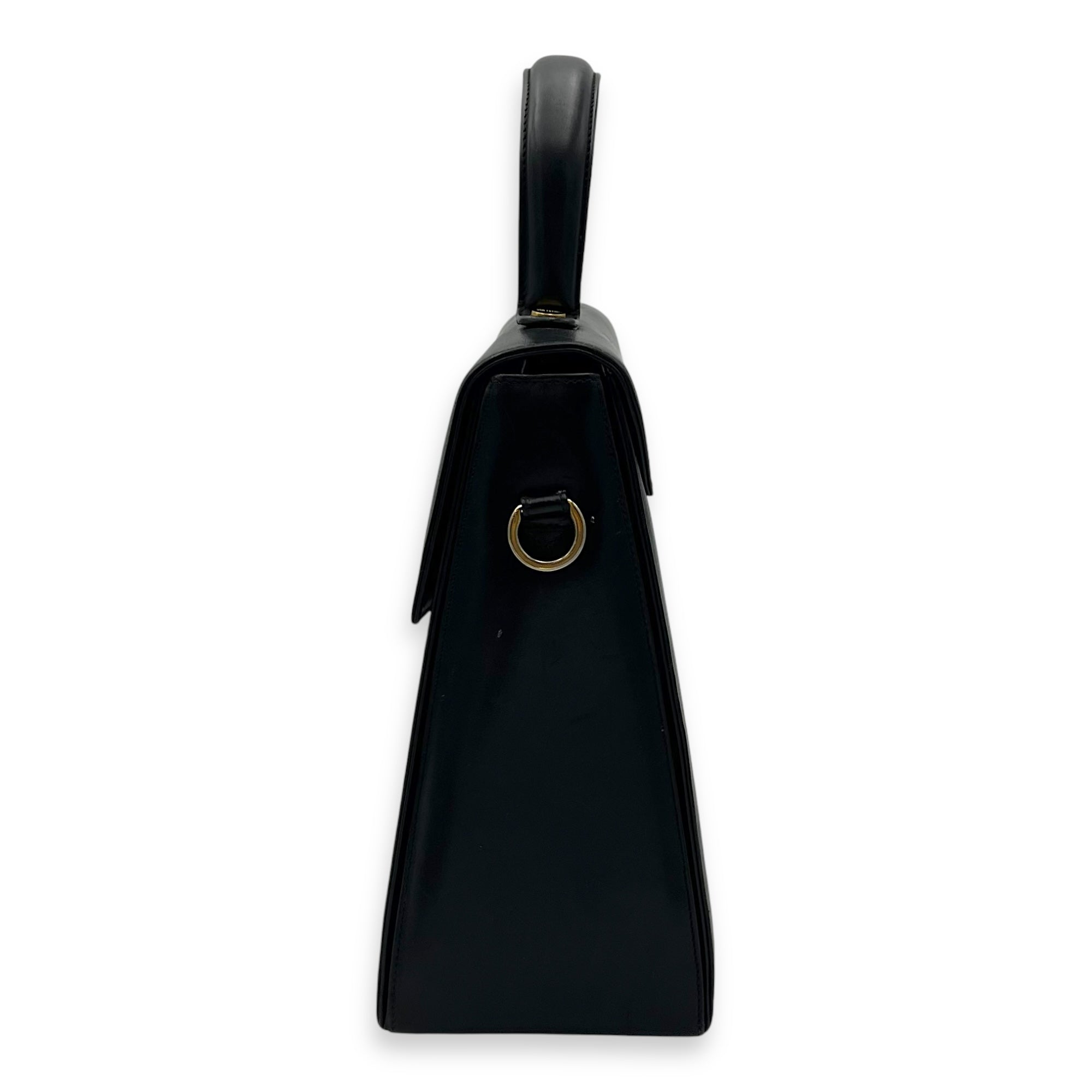Gancini Black Top Handle Bag in Calfskin, Gold hardware - Image 4