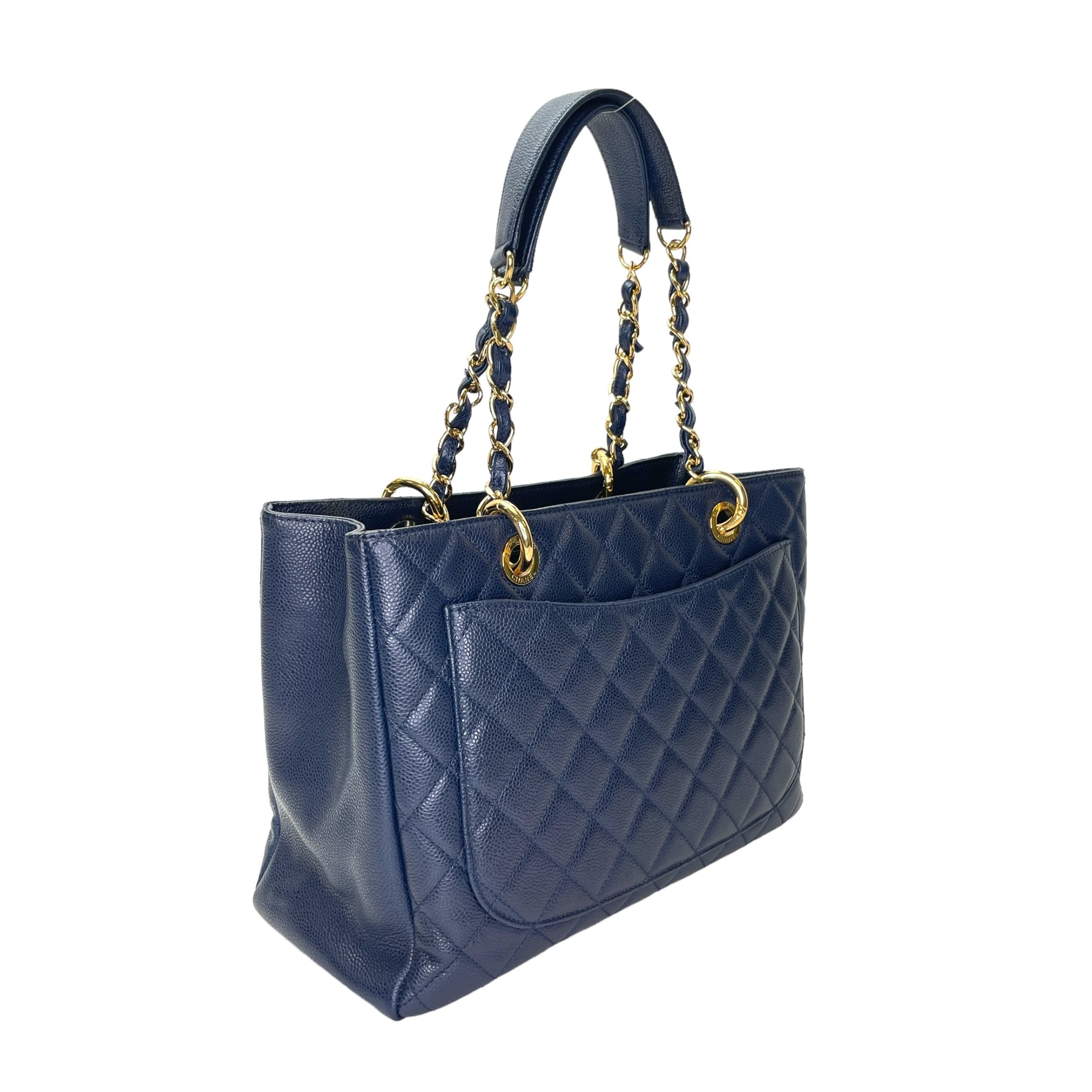 GST Medium Blue Tote Bag in Caviar Leather, Gold hardware - Image 5