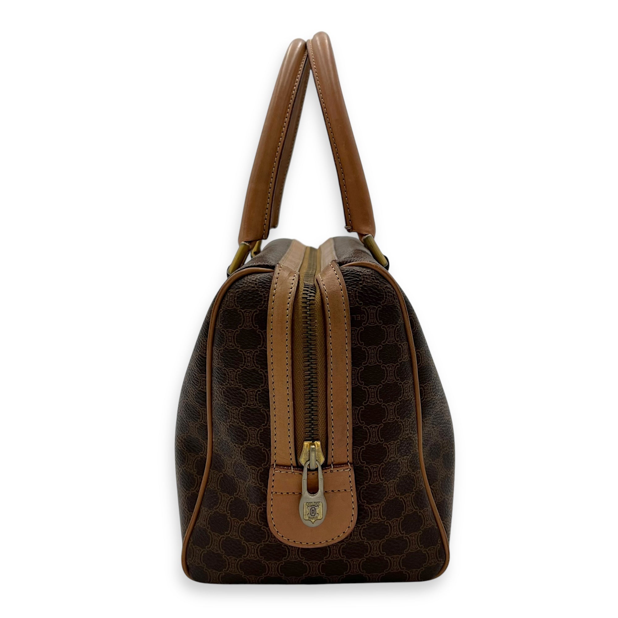 Vintage Macadam Boston Top Handle Bag Brown in Coated Canvas, Gold hardware - Image 5
