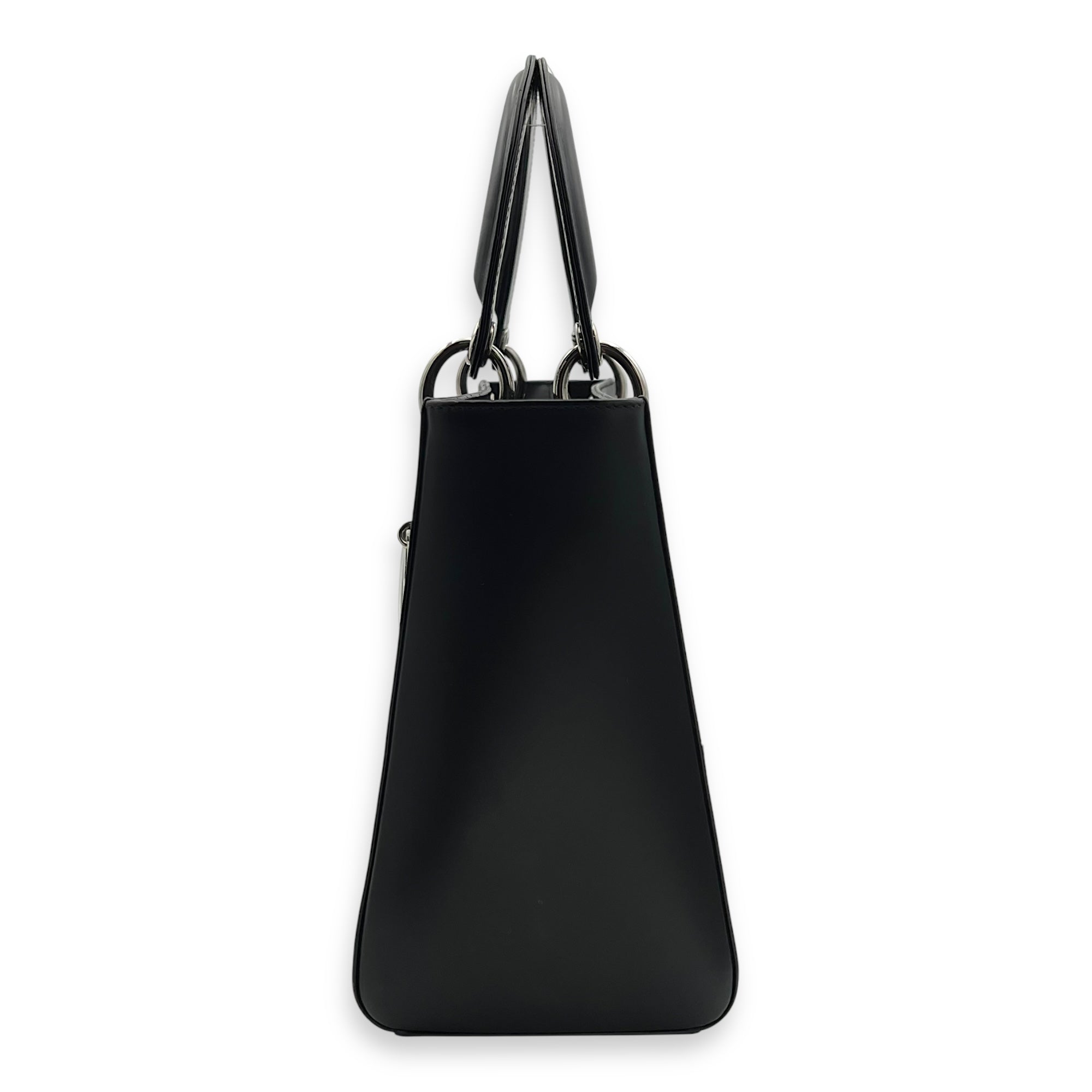 Lady Dior Medium Black Top Handle Bag in Calfskin, Silver hardware - Image 5