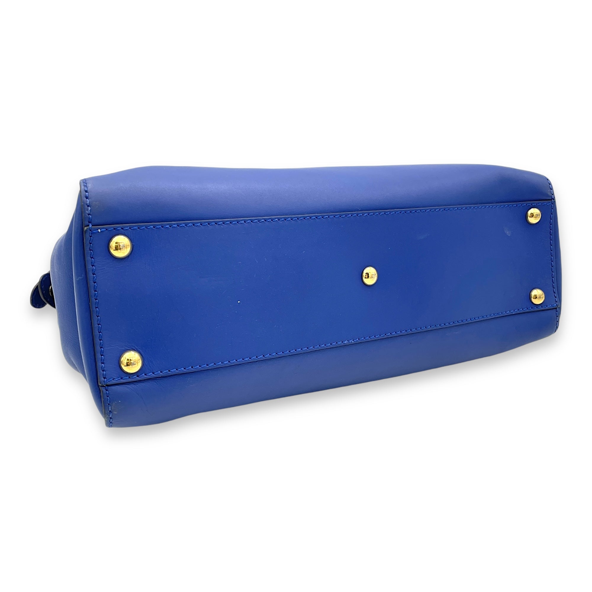 Peekaboo Medium Blue Top Handle Bag in Calfskin, Gold hardware - Image 6