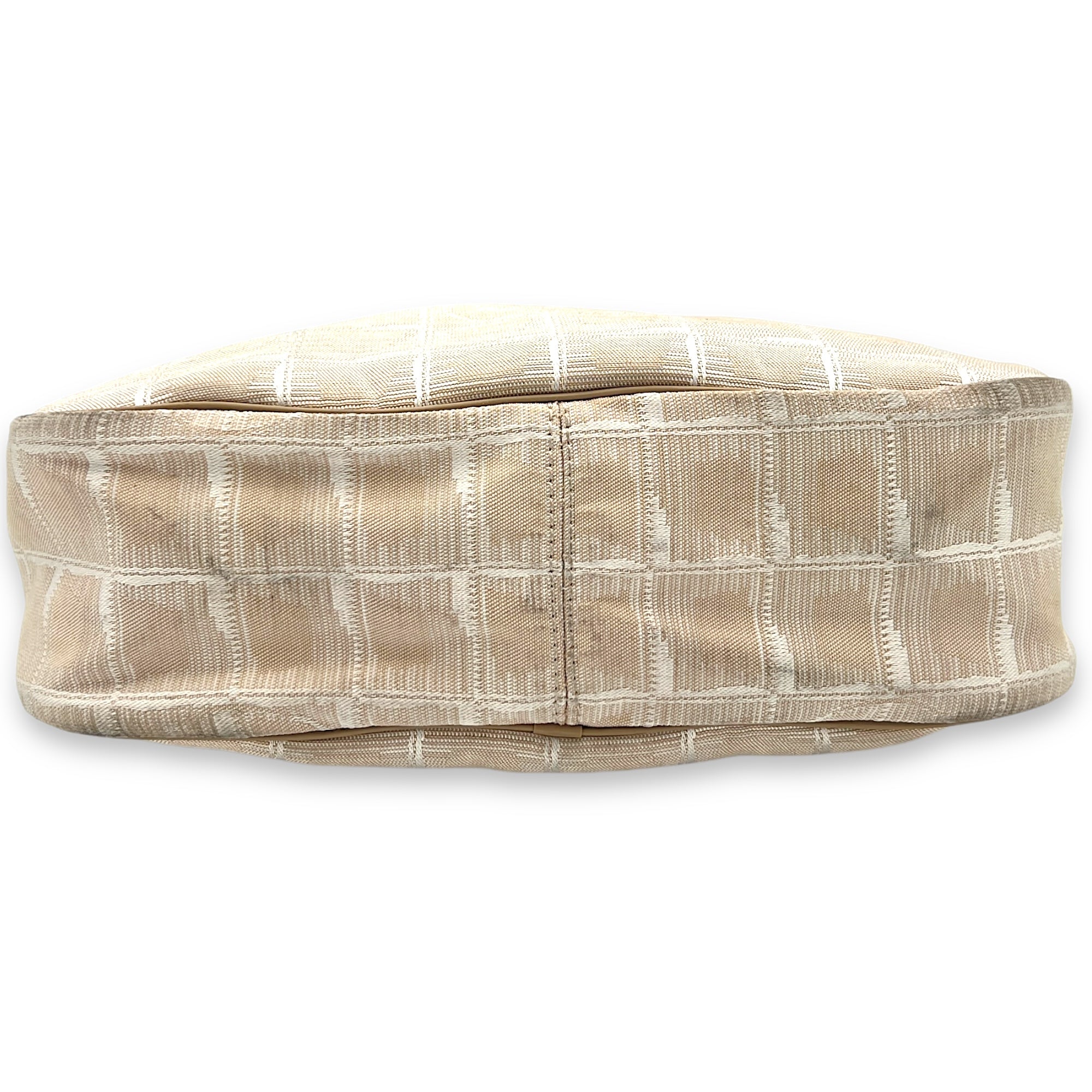 Travel Line Shoulder Bag Beige in Jacquard, Gold hardware - Image 6