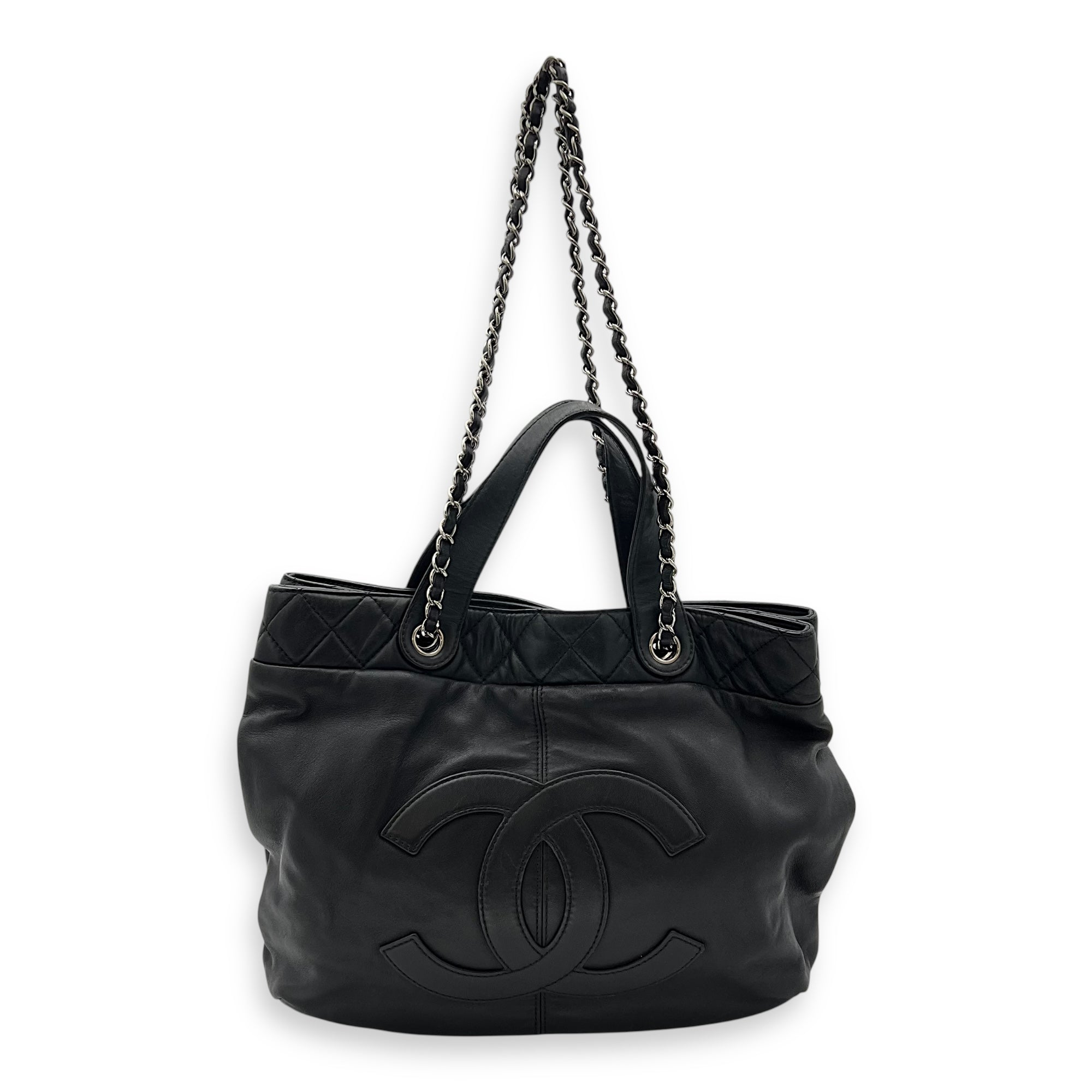 Trianon Shopping Black Tote Bag in Lambskin, Silver hardware - Image 11