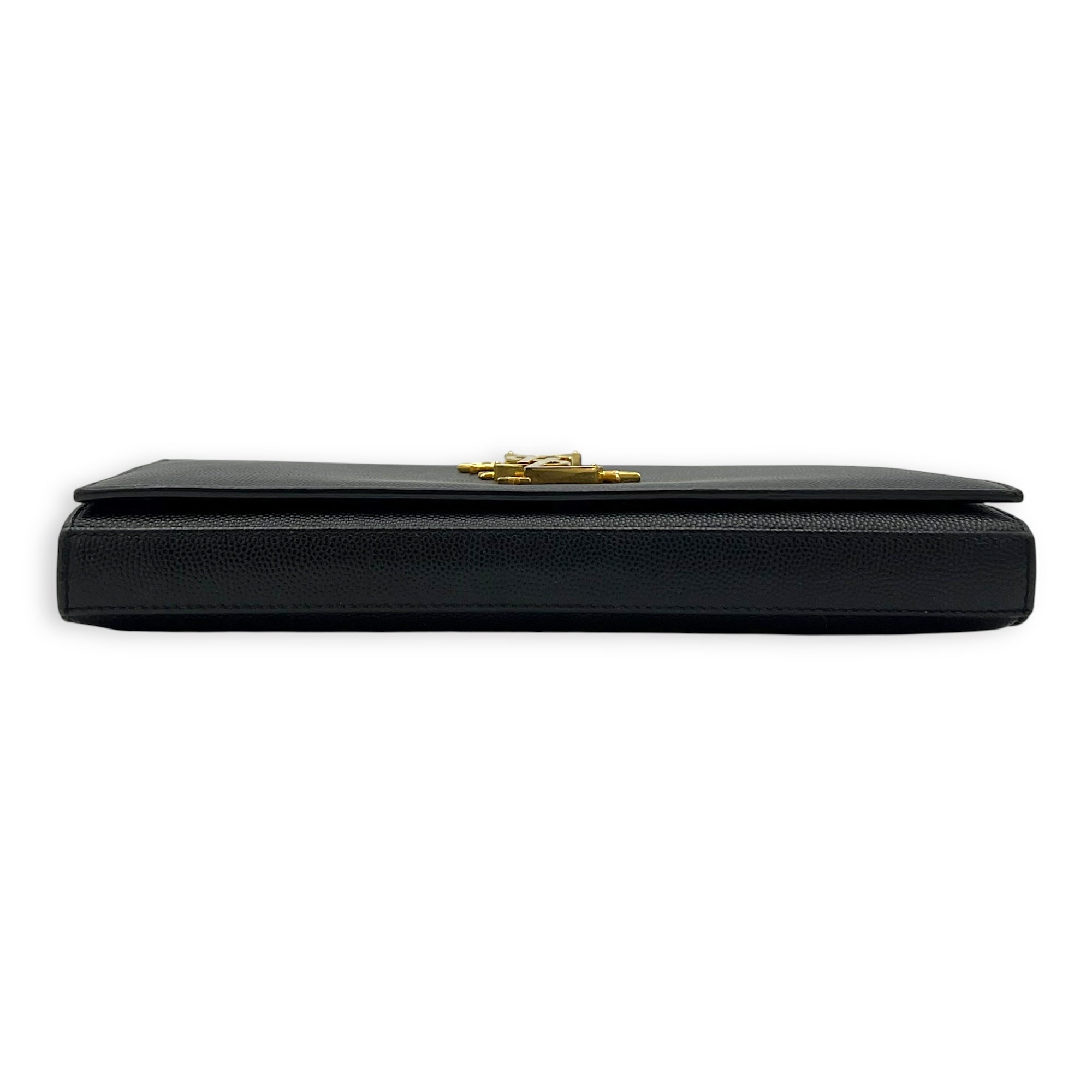 Star Monogram Black Wallet On Chain in Calfskin, Gold hardware - Image 6