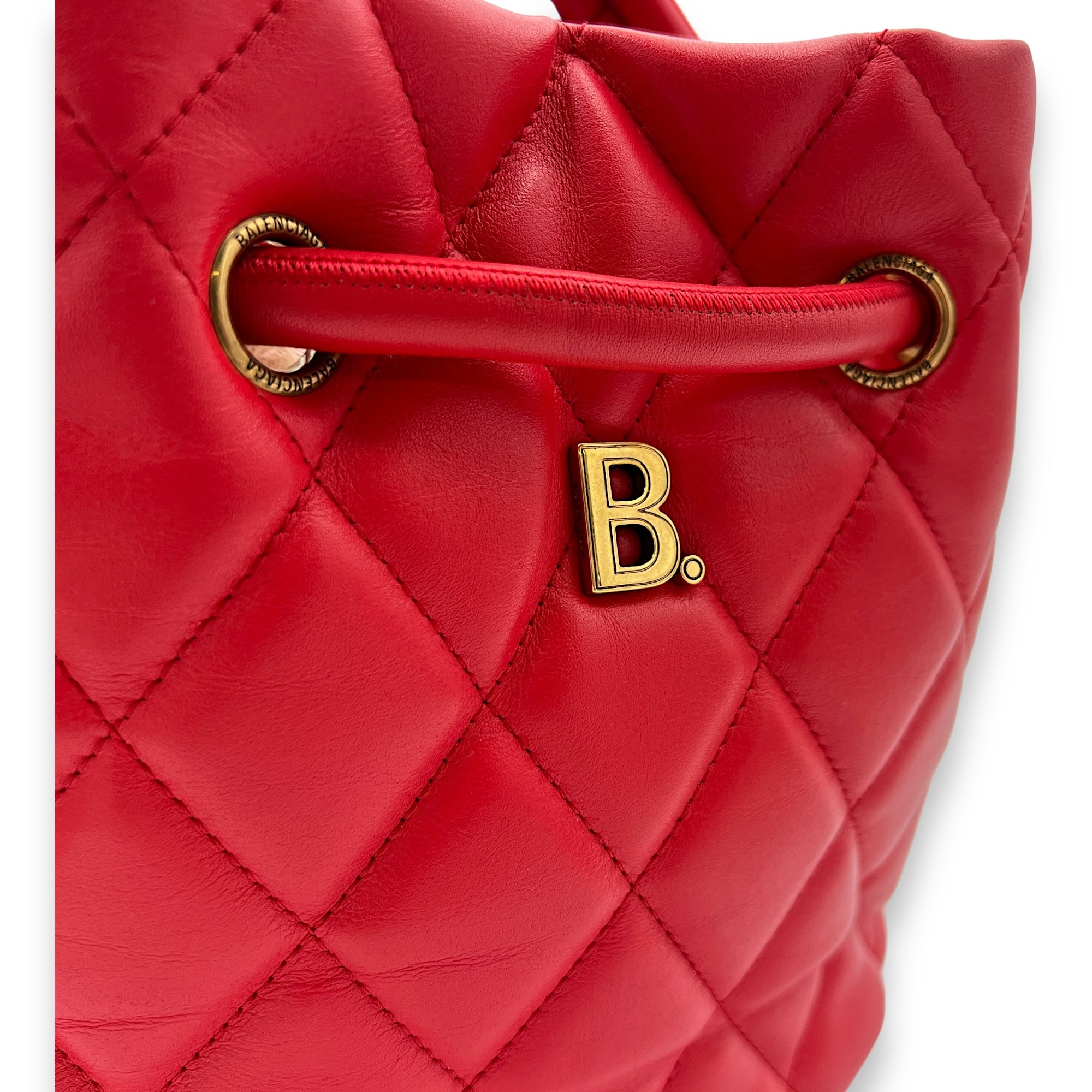 Quilted B Shoulder bag in Calfskin, Brushed Gold Hardware - Image 7