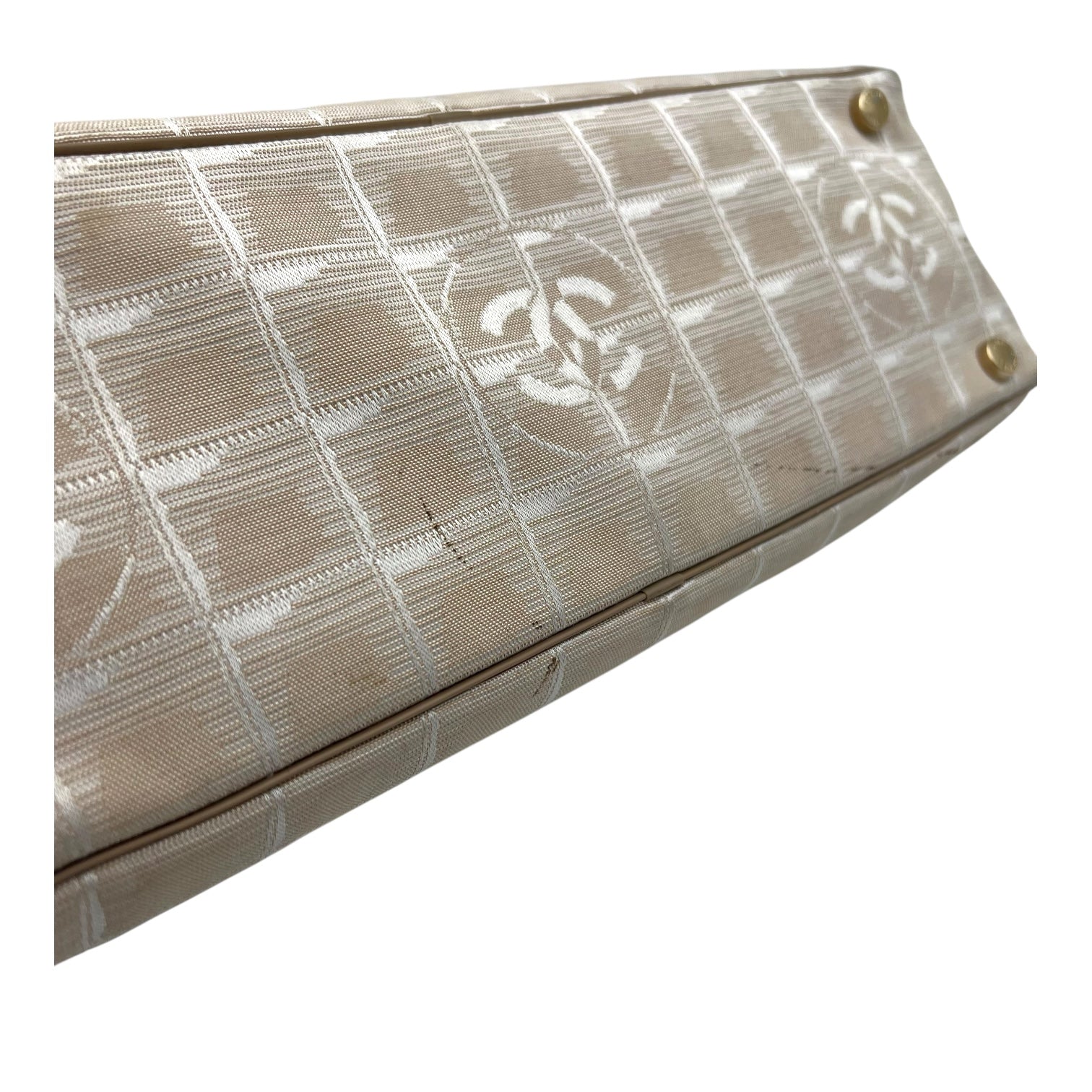 Travel Line Top Handle Bag Beige in Jacquard, Gold hardware - Image 7