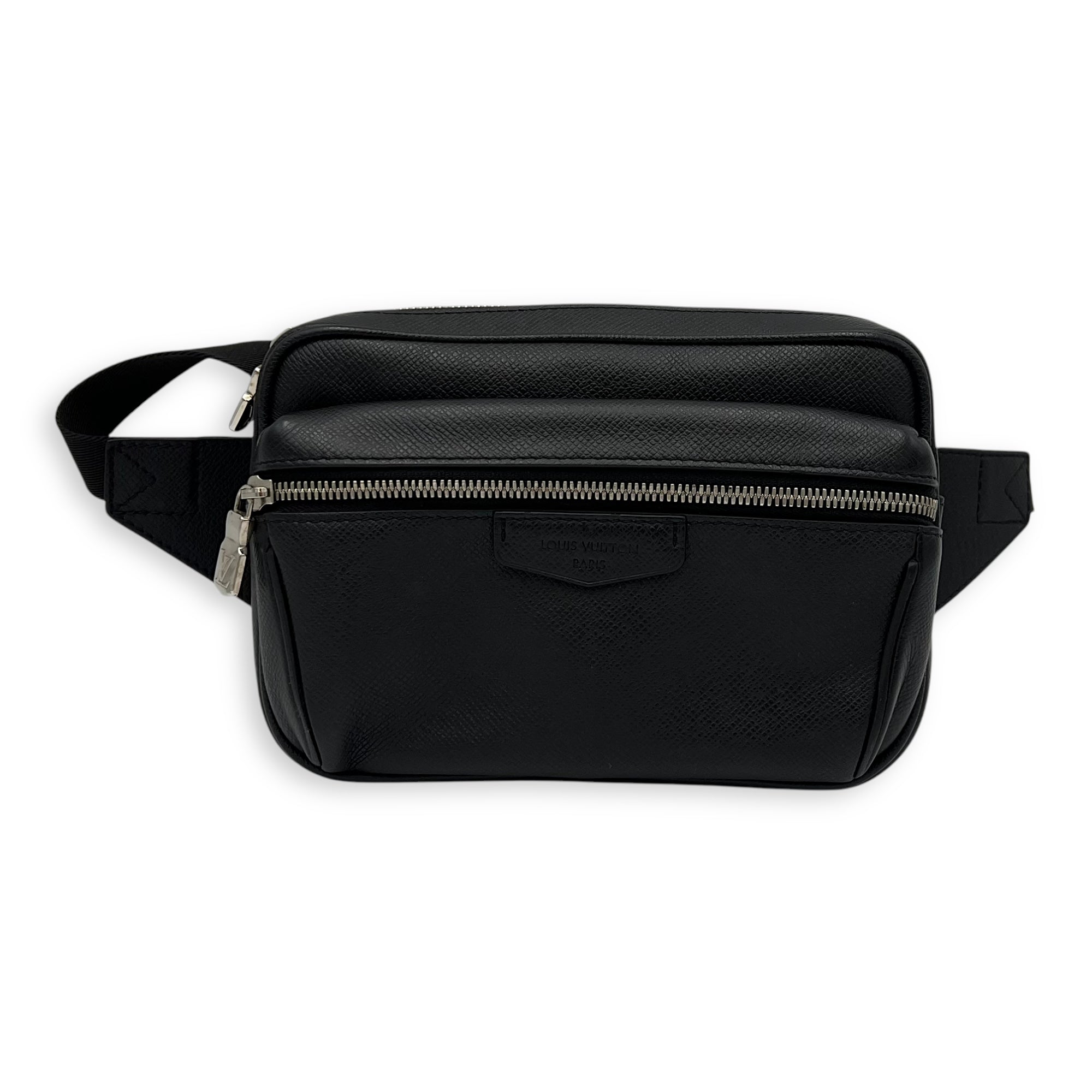 Outdoor Black Belt Bag in Taiga Leather, Silver hardware - Image 7