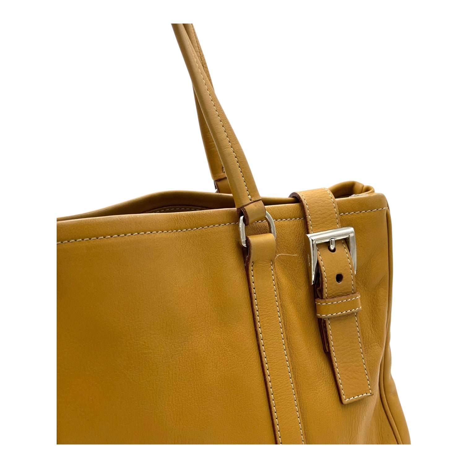 Buckle Yellow Shoulder Bag in Calfskin, Silver hardware - Image 7