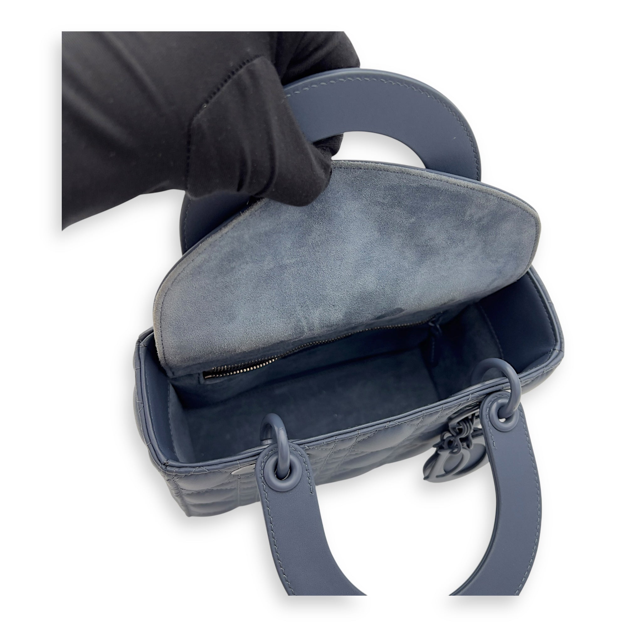 Lady Dior Top Handle Bag Small Ultramatte in Lambskin, Lacquered Metal hardware - Image 9