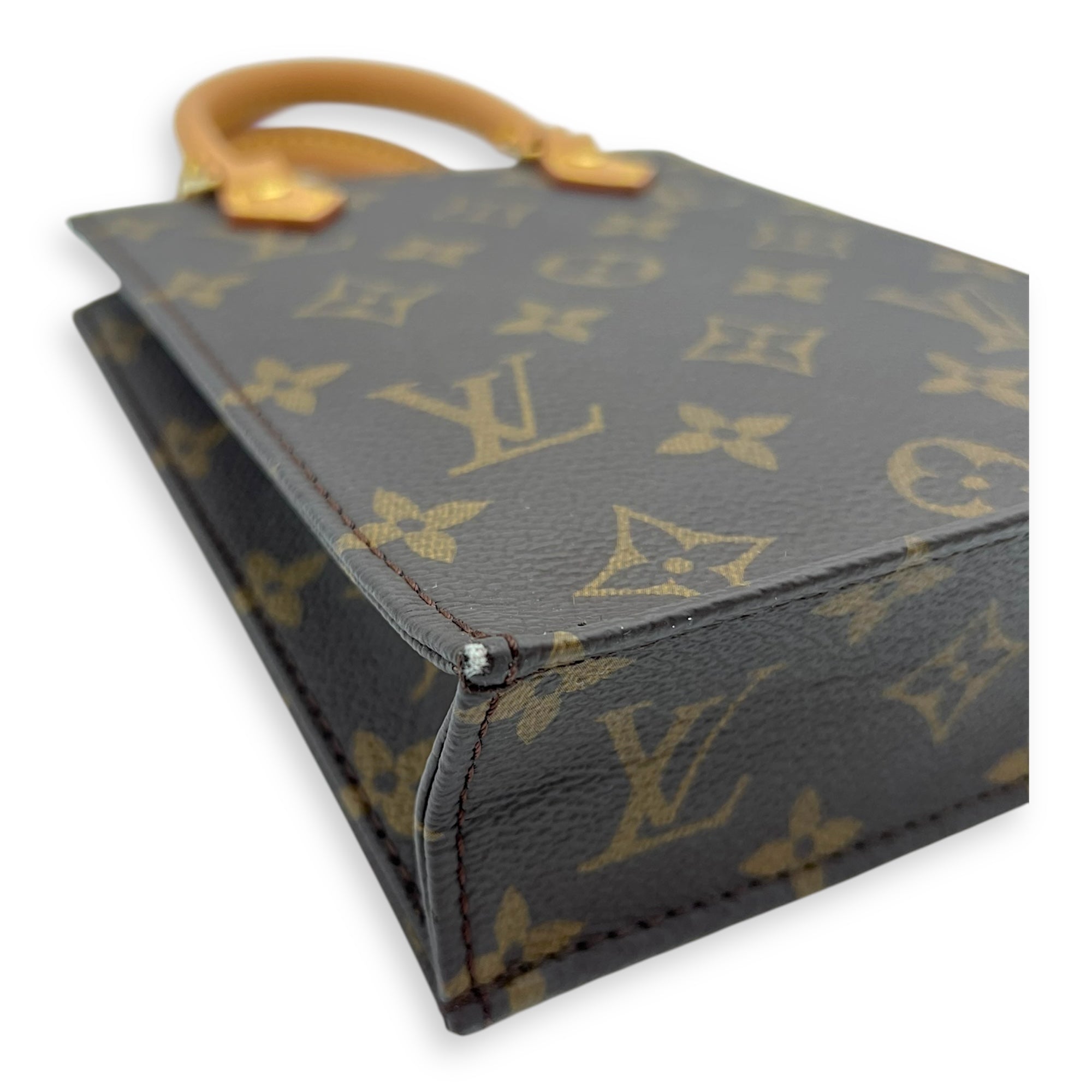 Sac Plat Top Handle Bag Petite Brown in Monogram Coated Canvas, Gold hardware - Image 7