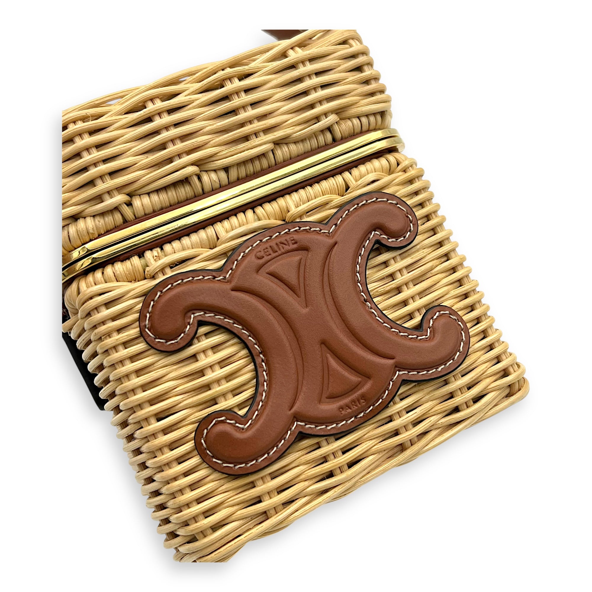 Triomphe Box Shoulder Bag Brown in Rattan, Gold hardware - Image 7