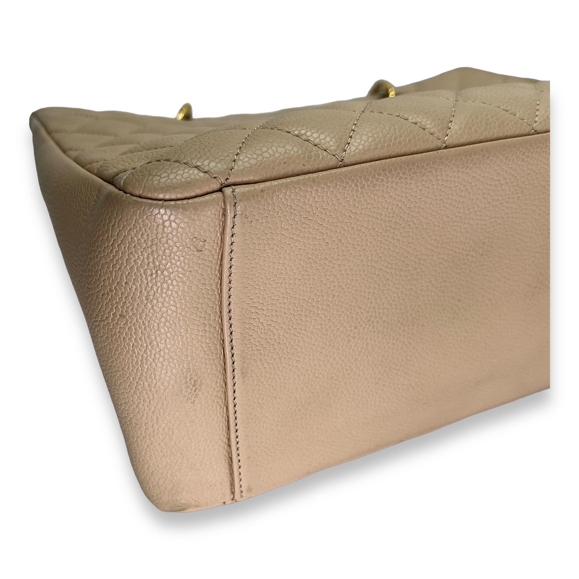GST Beige Shoulder Bag in Caviar Leather, Gold hardware - Image 8
