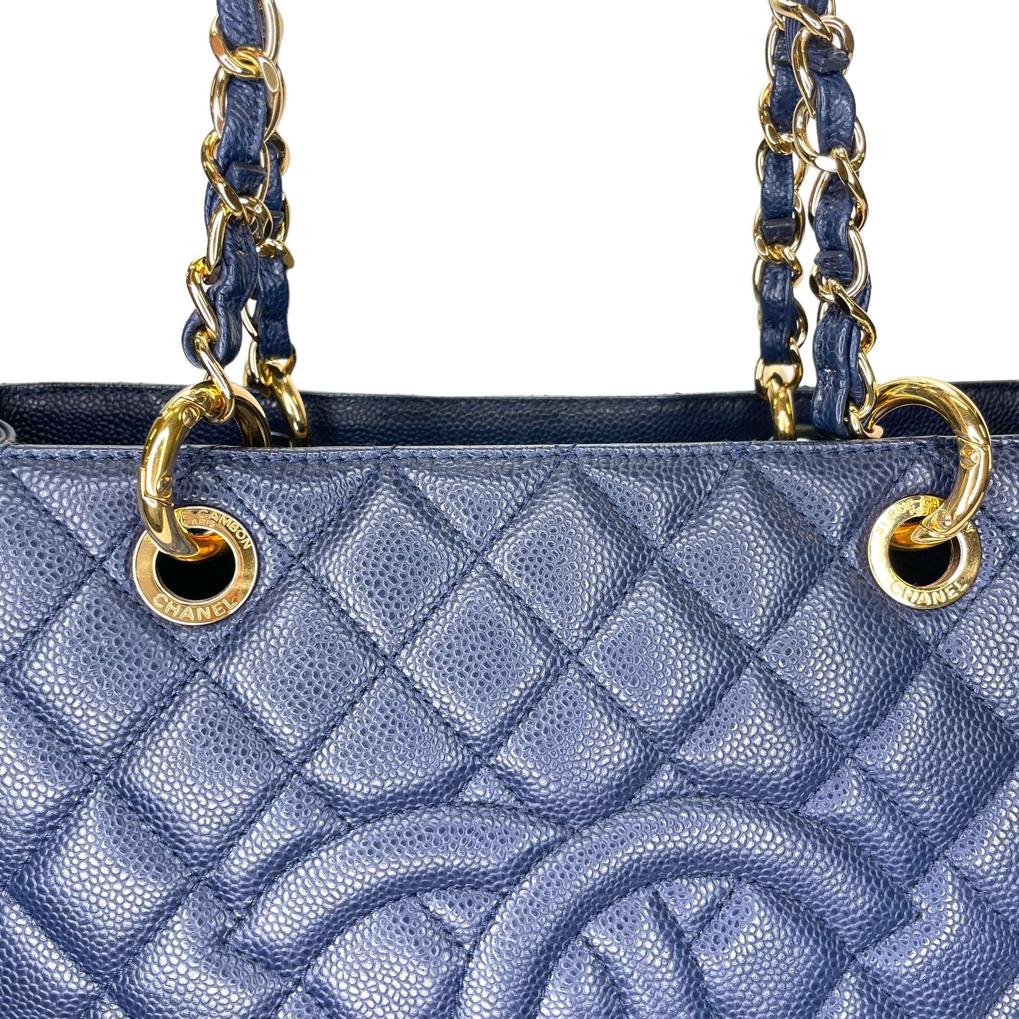 GST Medium Blue Tote Bag in Caviar Leather, Gold hardware - Image 8
