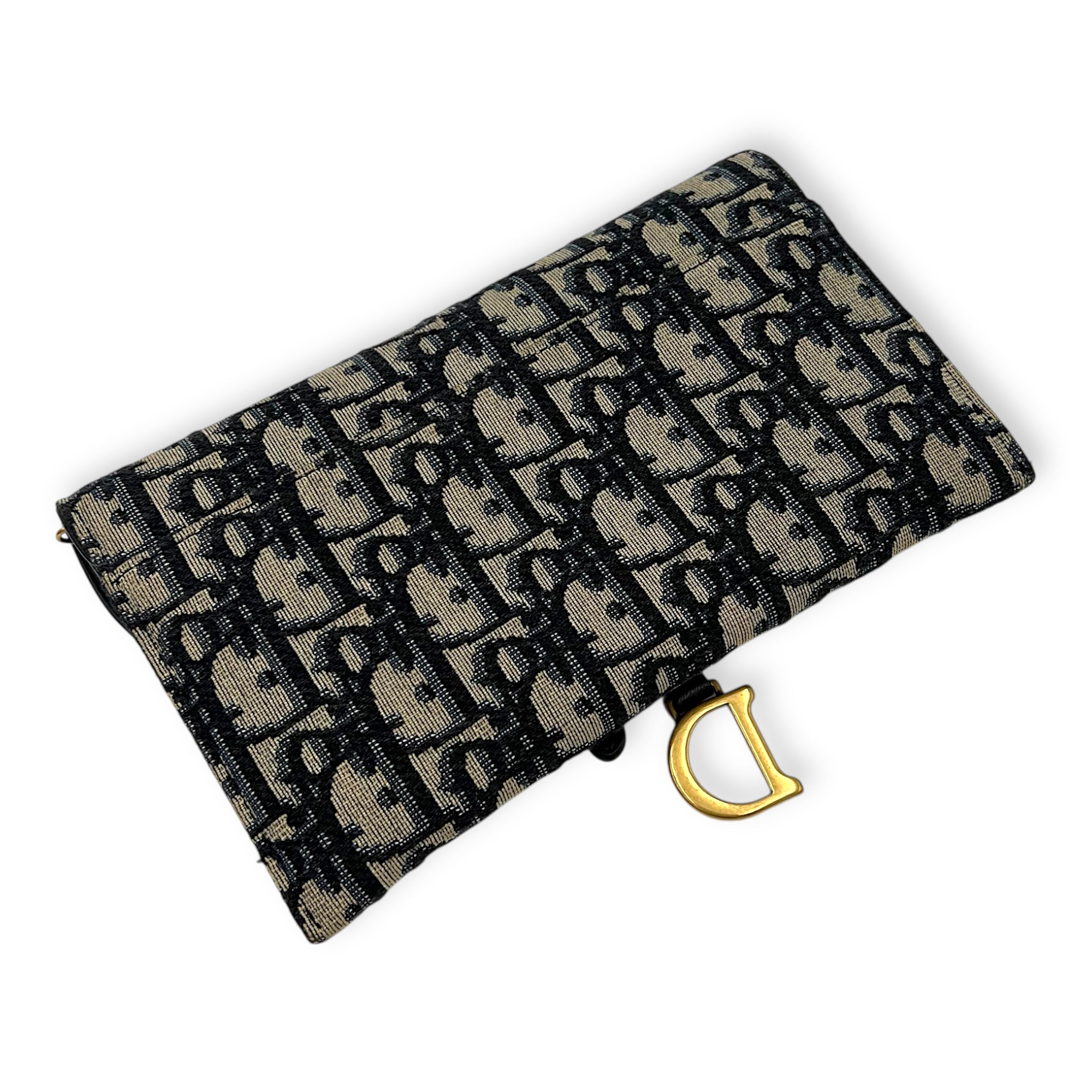 Saddle Wallet On Chain Blue in Jacquard, Gold hardware - Image 8