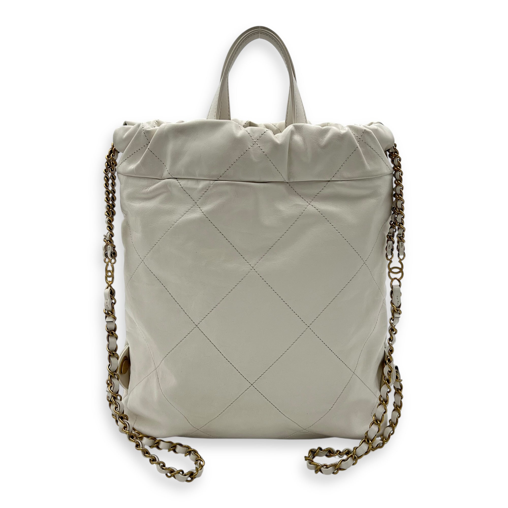 C22 Backpack White in Calfskin, Gold hardware - Image 3