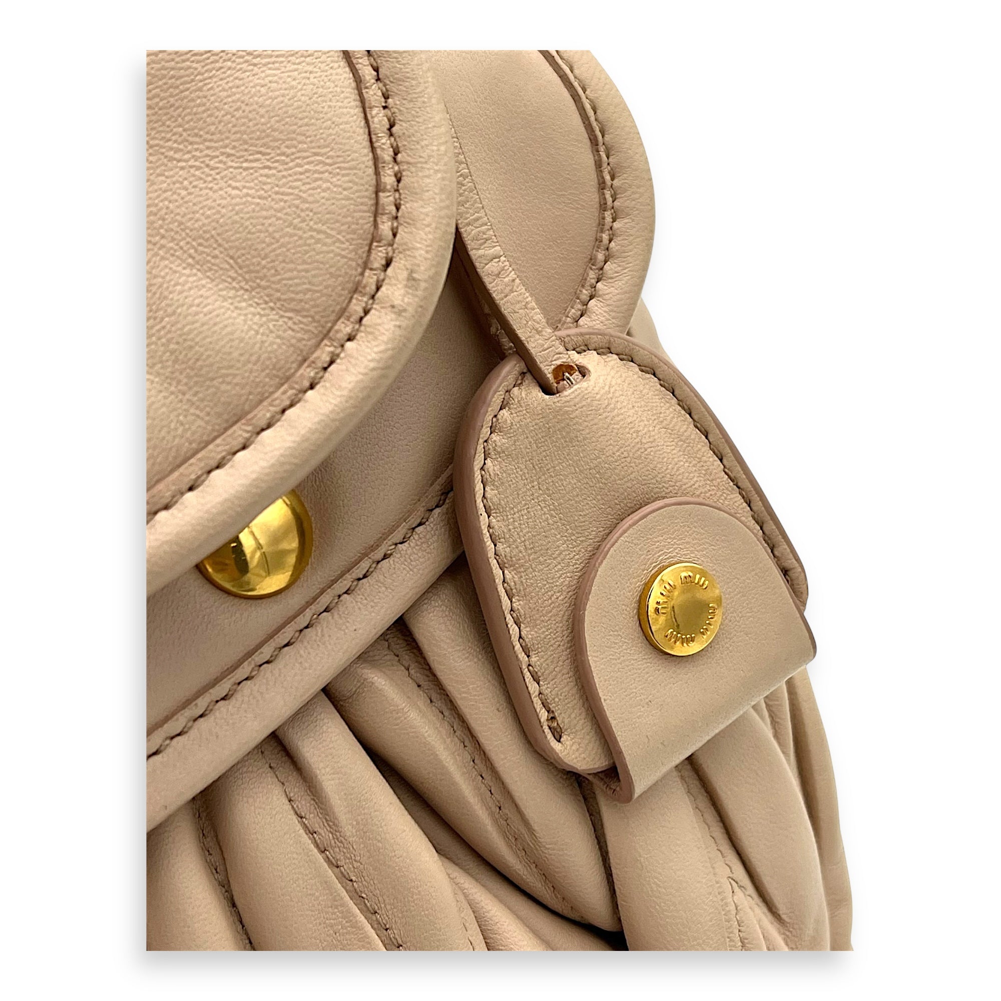 Gaufre Shoulder Bag Beige in Calfskin, Gold hardware - Image 8