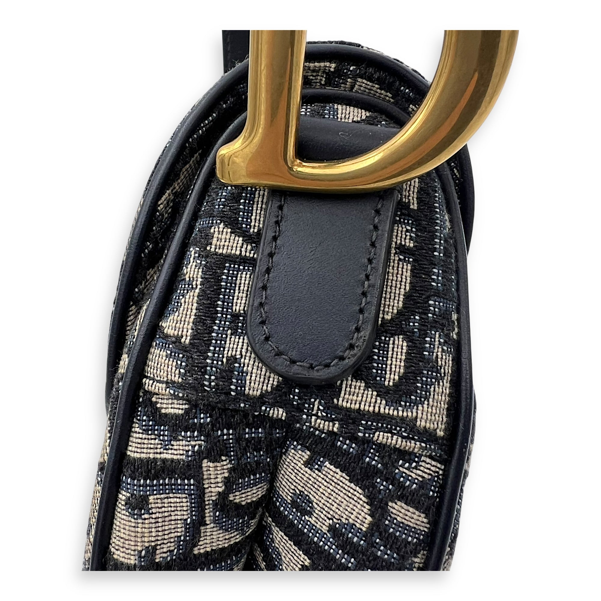 Saddle Shoulder Bag Blue in Jacquard, Gold hardware - Image 8