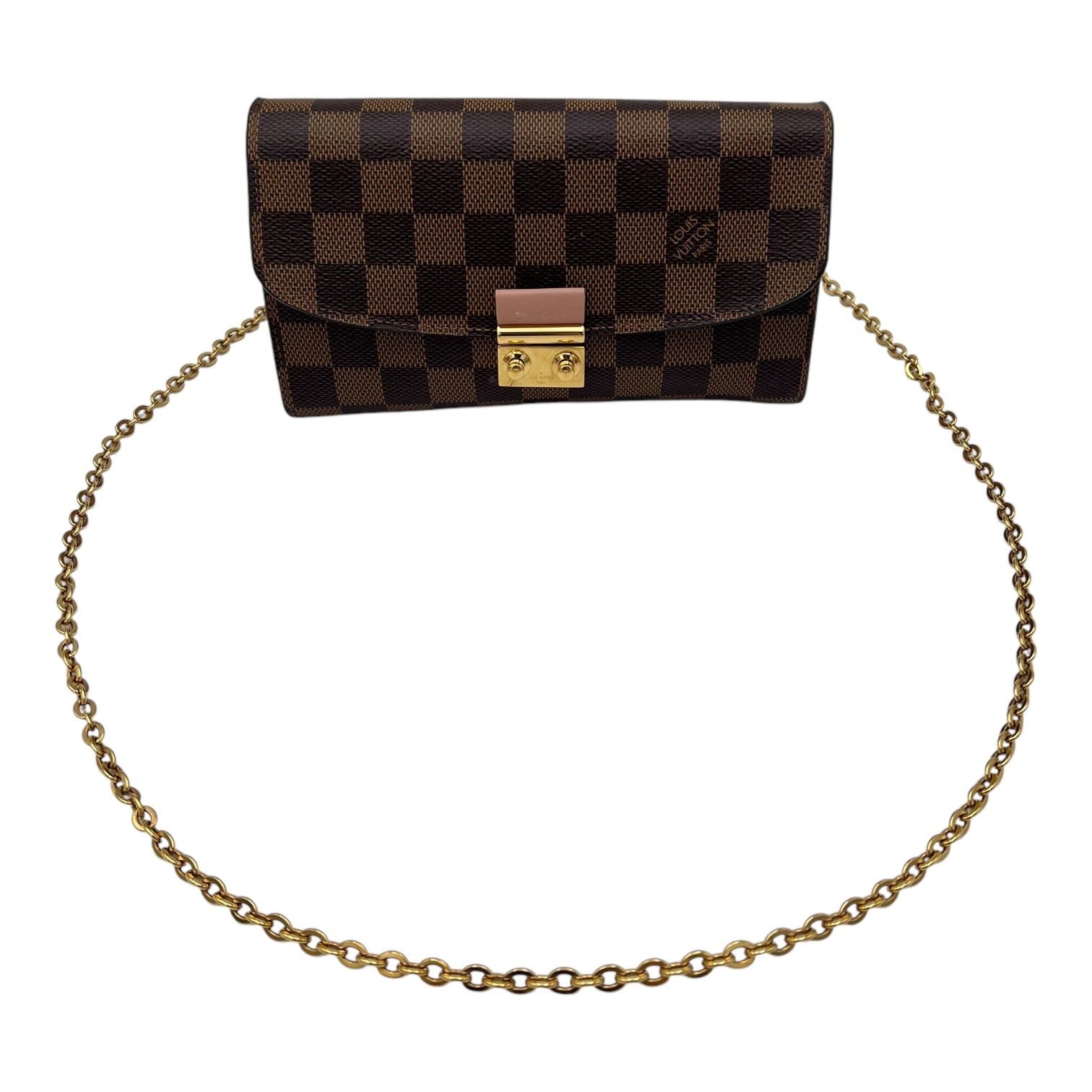 Croisette Wallet On Chain Damier Ebene in Coated Canvas, Gold hardware - Image 12