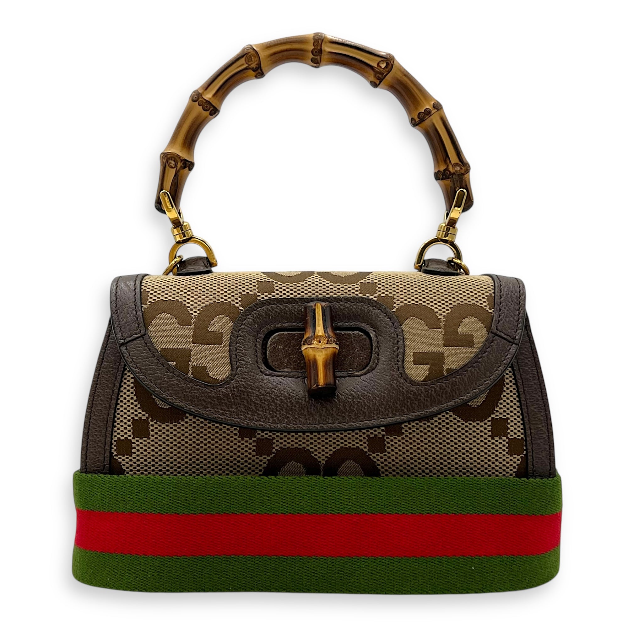 Bamboo Top Handle Bag Brown in Canvas, Gold hardware - Image 12