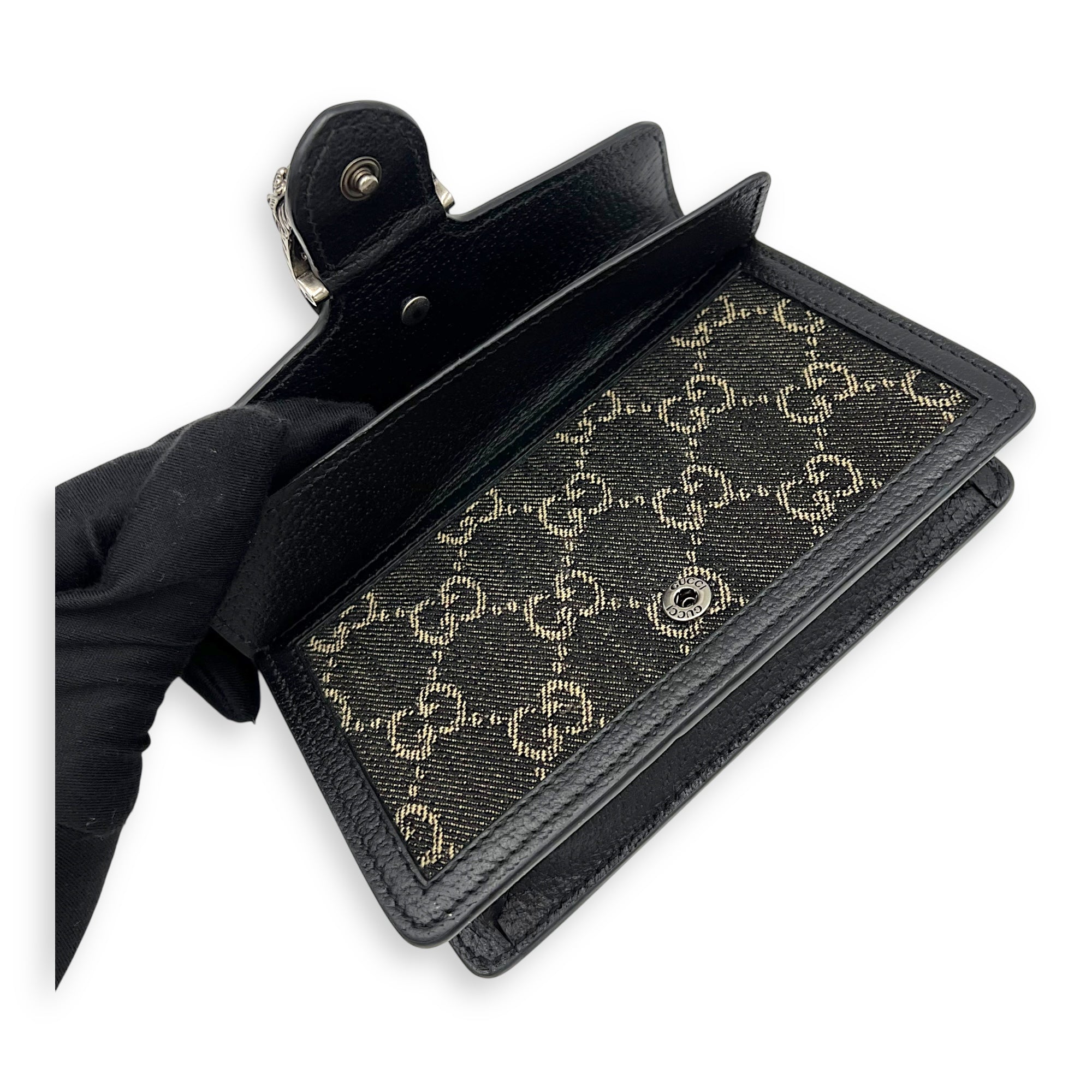 Dionysus Super Mini Black Crossbody Bag in Canvas, Silver hardware - Image 9