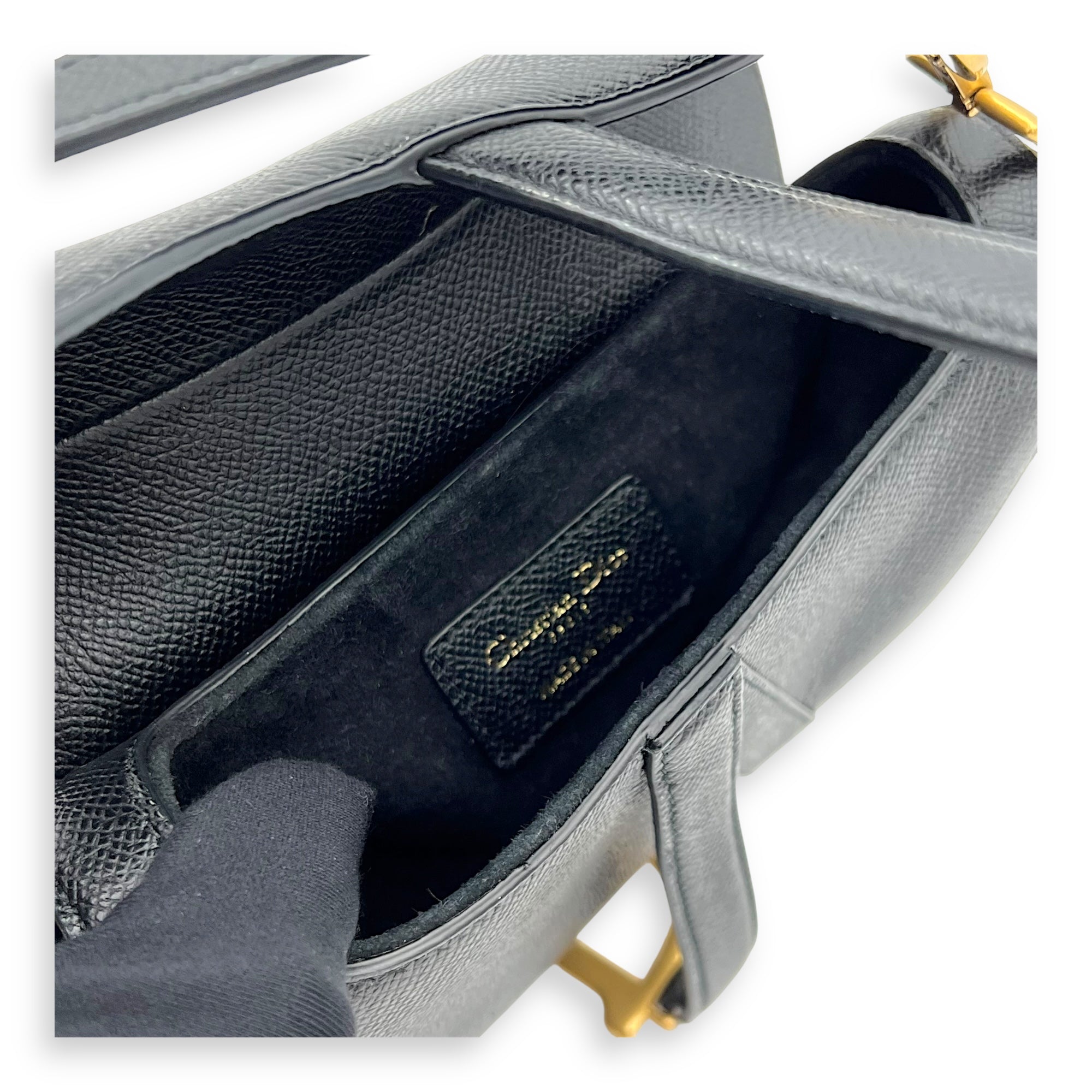 Saddle Mini Black Top Handle Bag in Calfskin, Gold hardware - Image 9