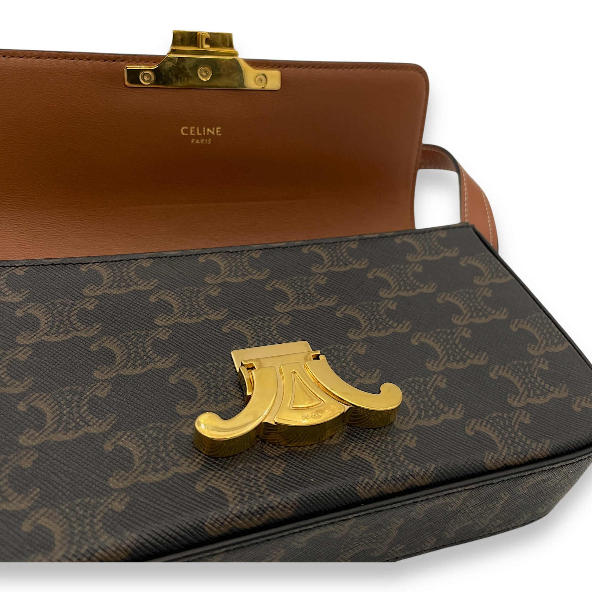 Triomphe Brown Shoulder Bag in Coated Canvas, Gold hardware - Image 10