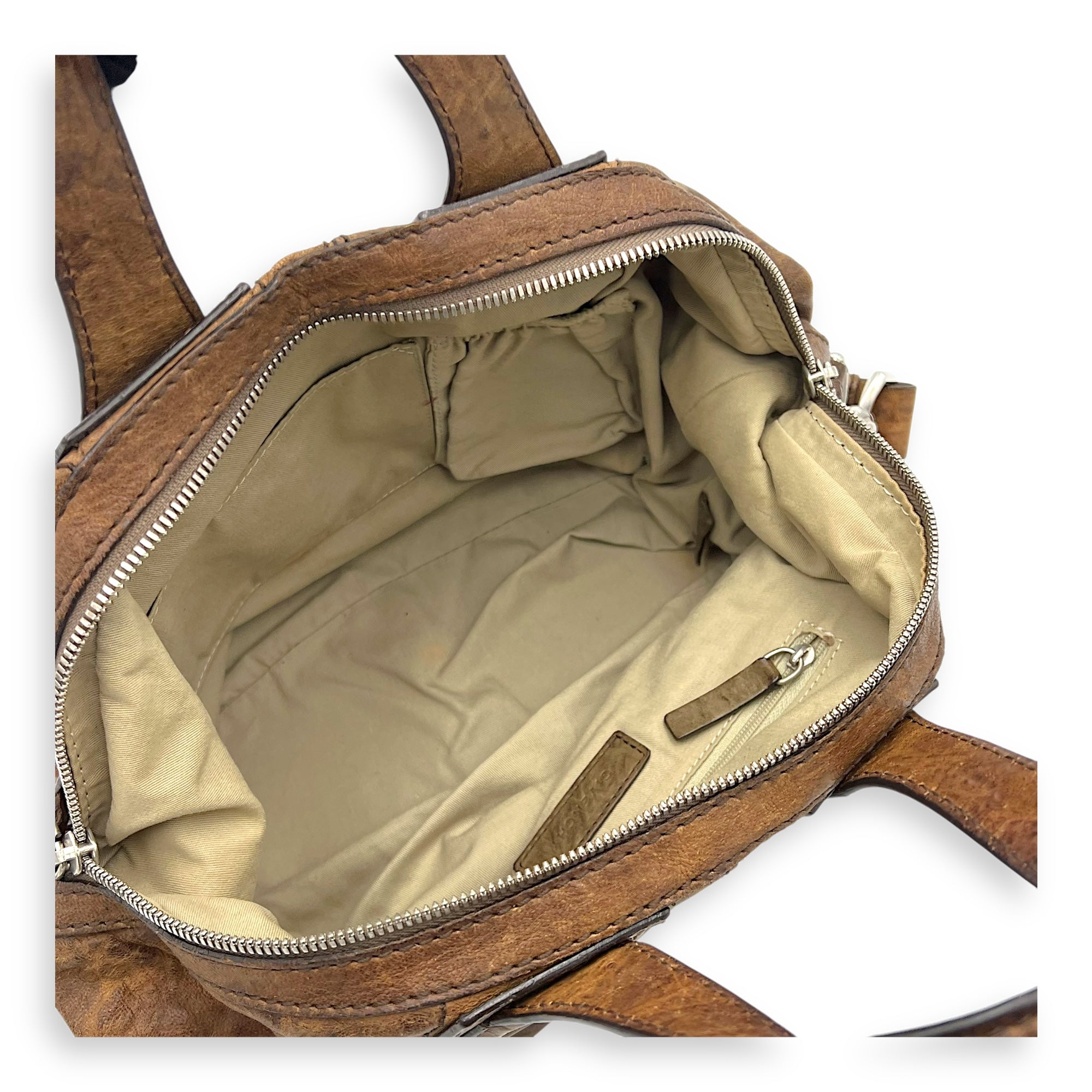 Nightingale Small Brown Top Handle Bag in Distressed Leather, Silver hardware - Image 10