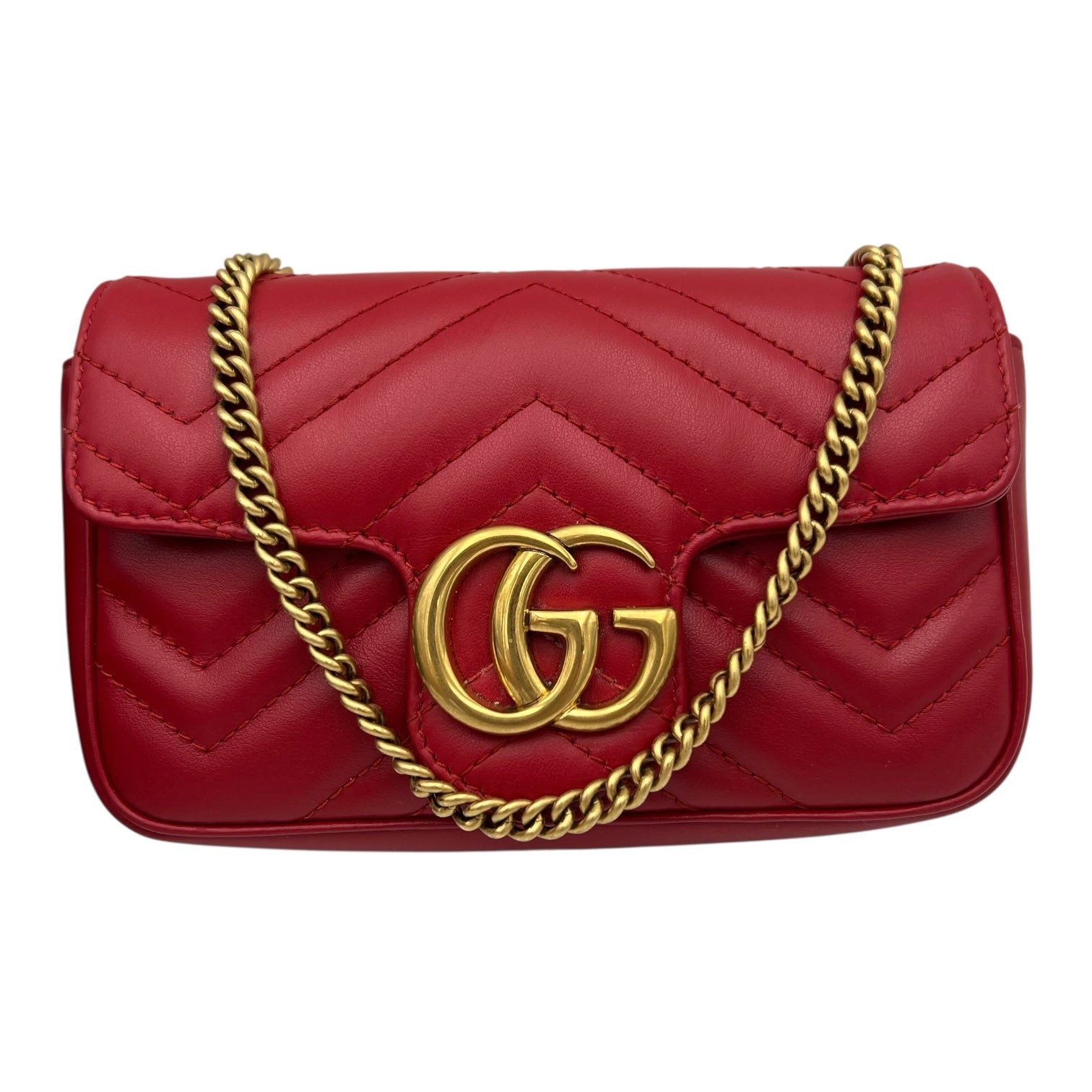 GG Marmont Crossbody Bag Super Mini Red in Calfskin, Gold hardware - Image 10