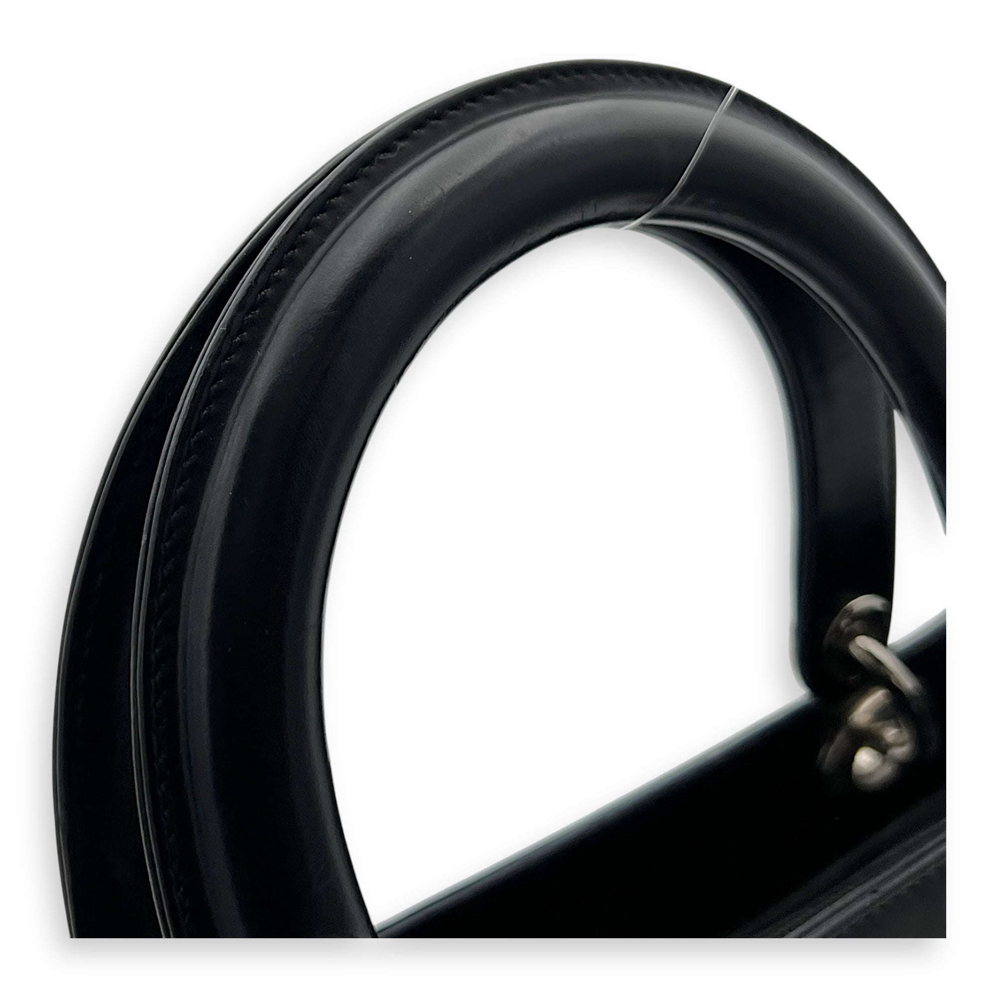 Lady Dior Medium Black Top Handle Bag in Calfskin, Silver hardware - Image 10