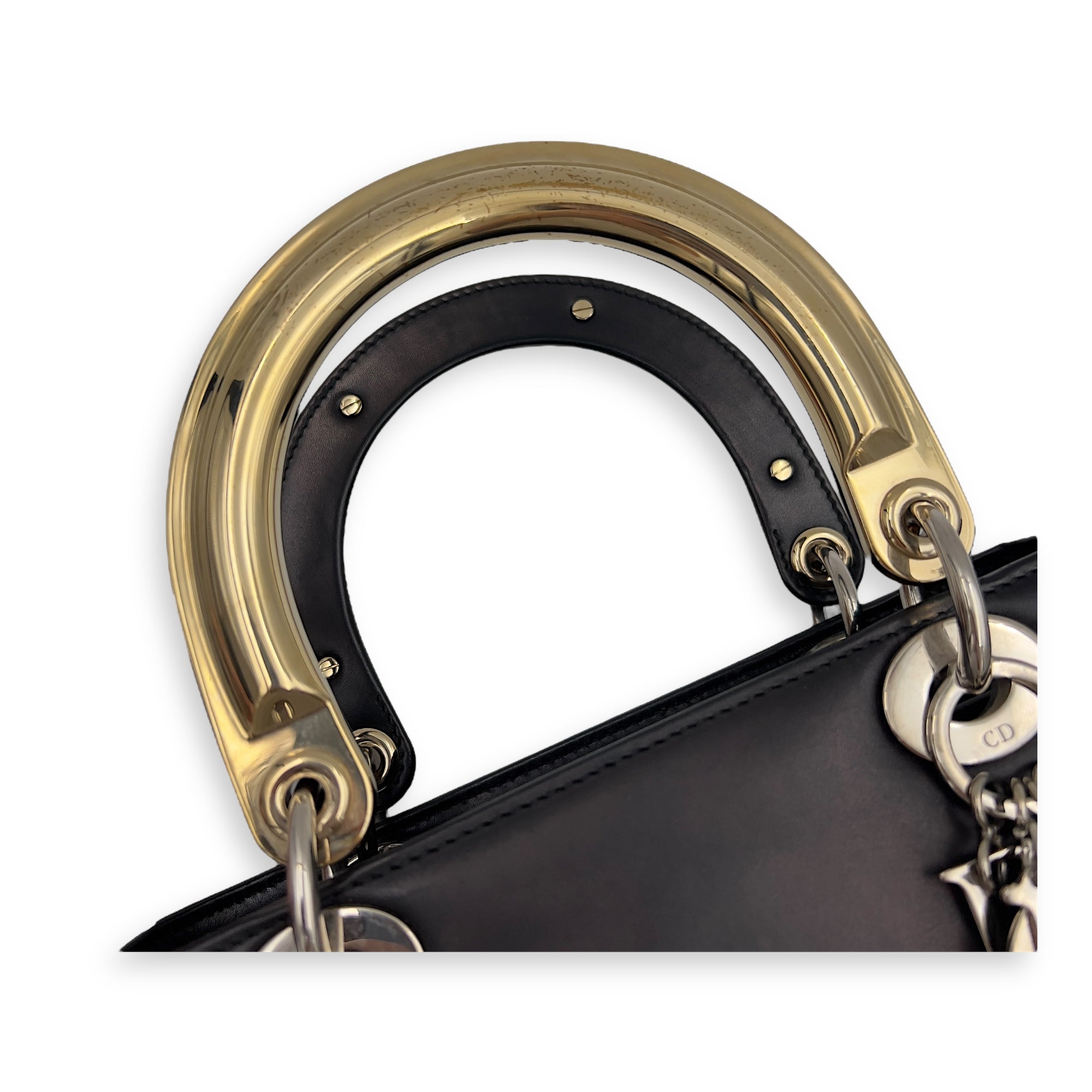 Lady Dior Top Handle Bag Small Black in Calfskin, Silver hardware - Image 10