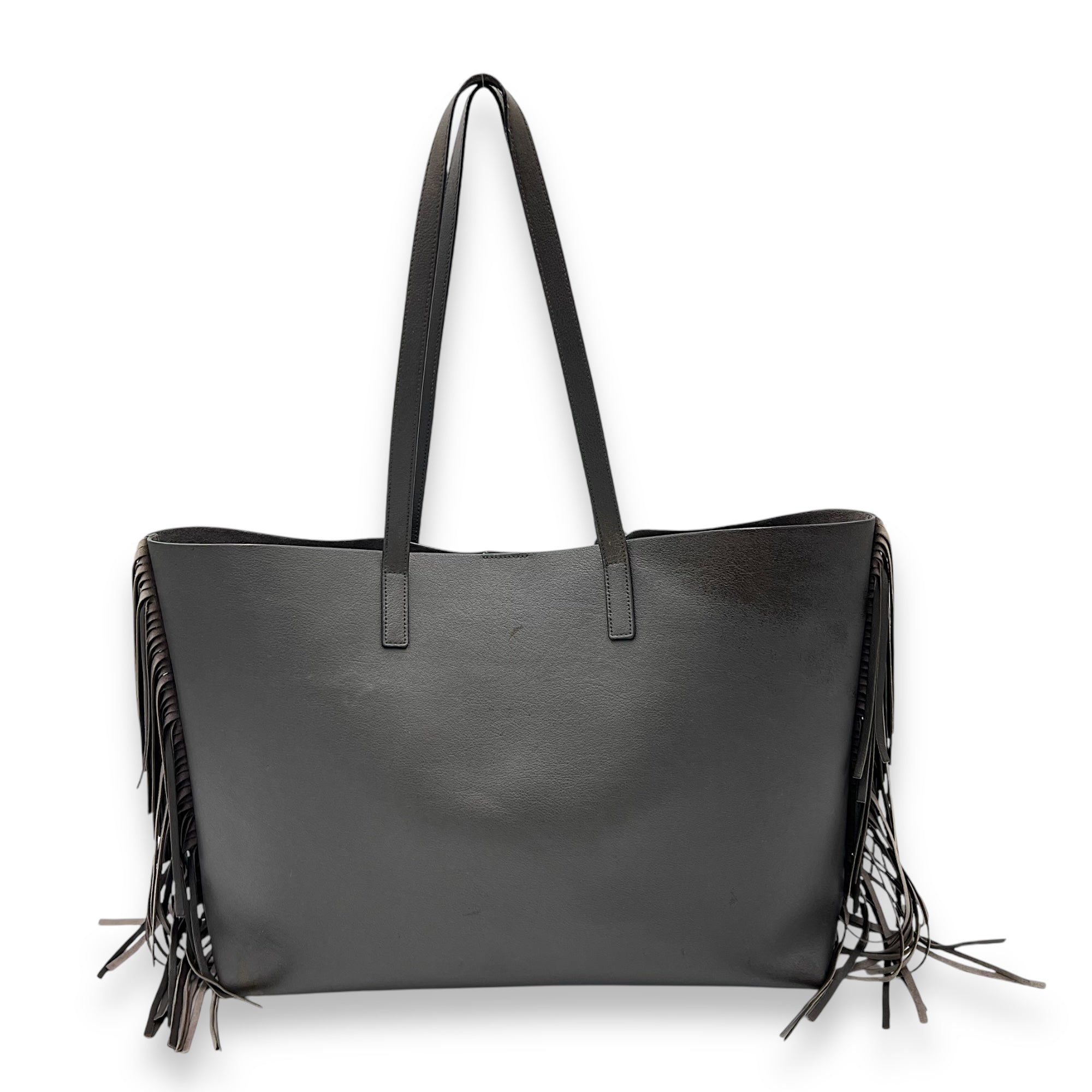 East West Shopping Fringe Tote Bag Grey in Calfskin, Silver hardware - Image 3