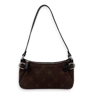 Gancini Brown Shoulder Bag in Fabric, Silver hardware