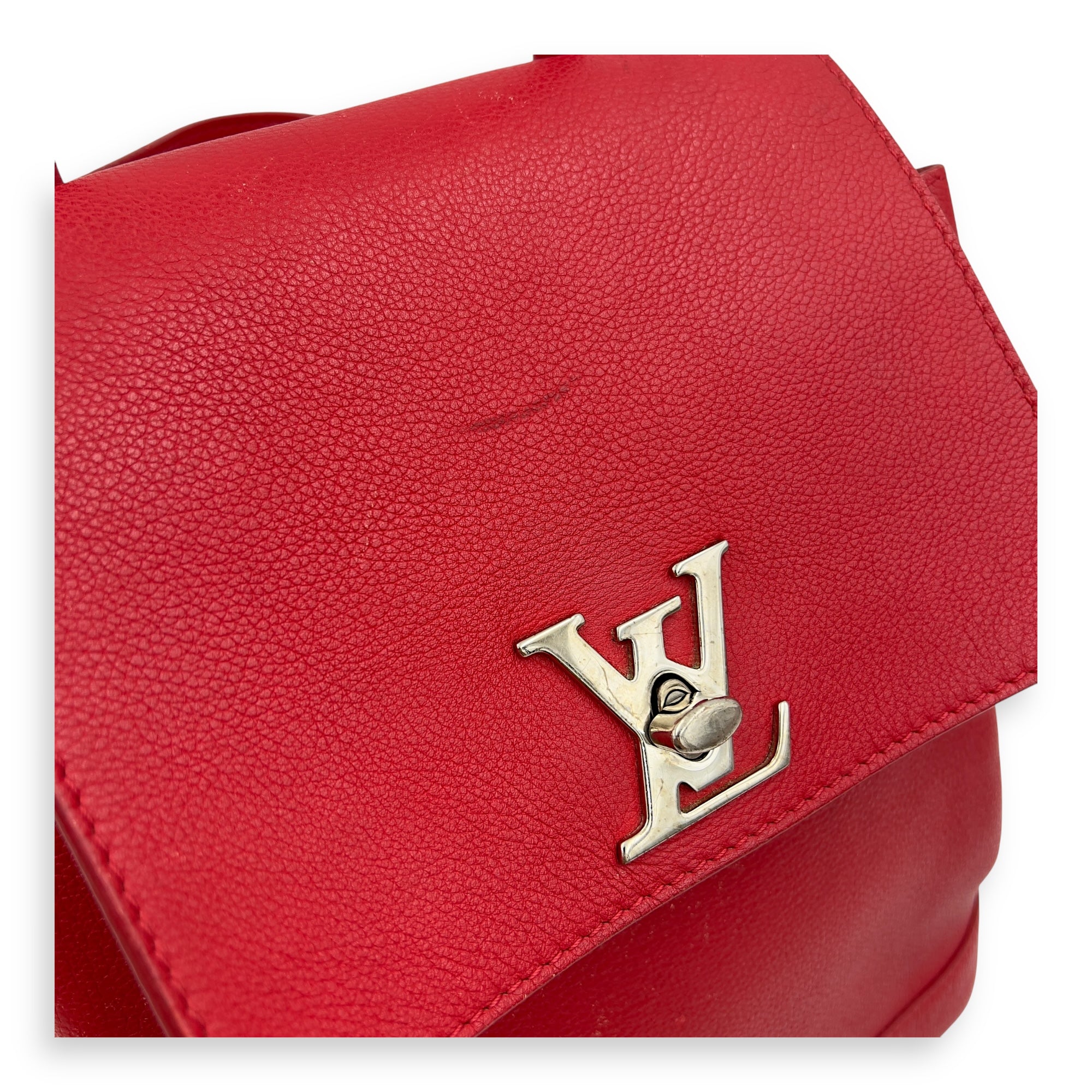 Lock Me Backpack Red in Taurillon Leather, Silver hardware - Image 11