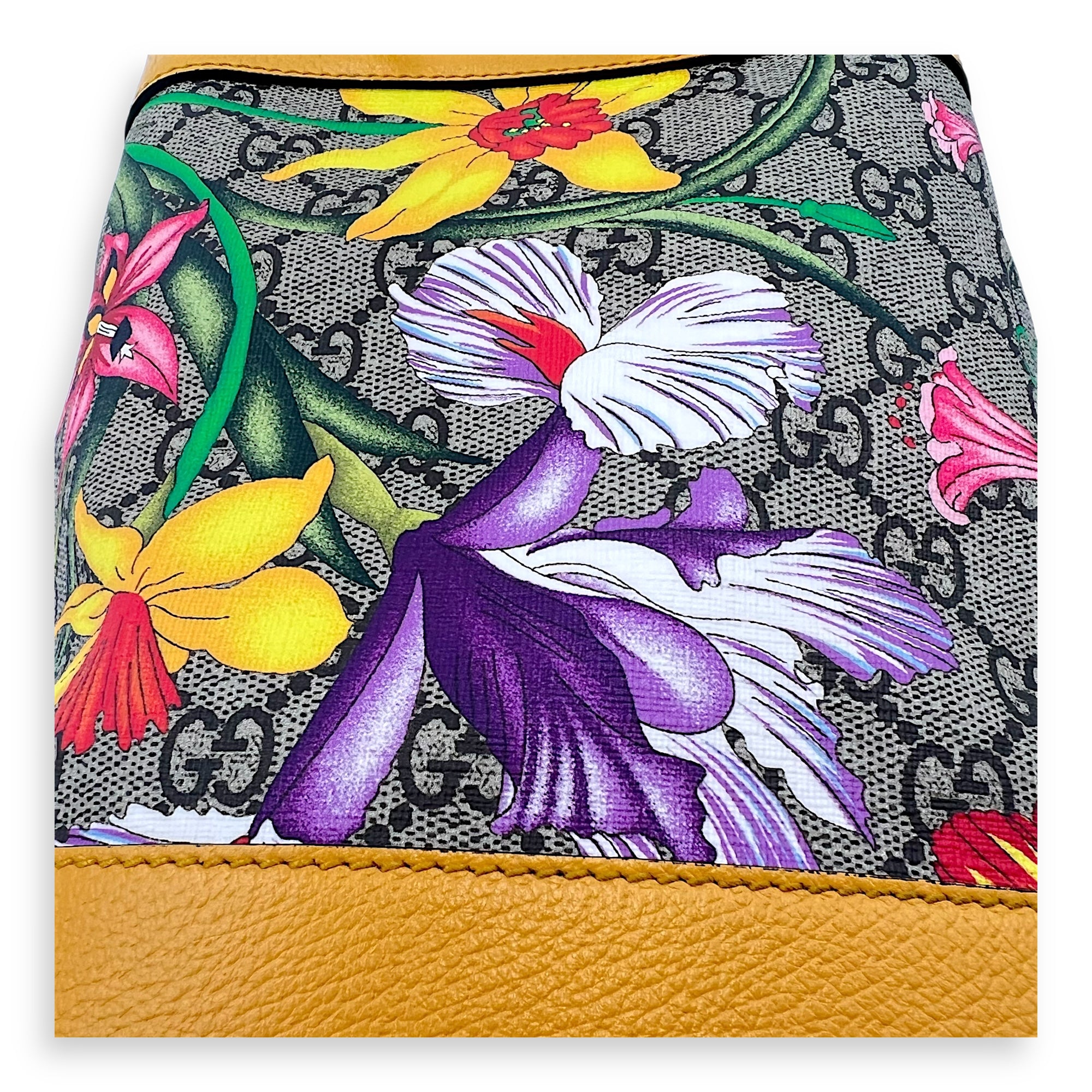 Ophidia Bucket Bag Yellow in Coated Canvas, Gold hardware - Image 12